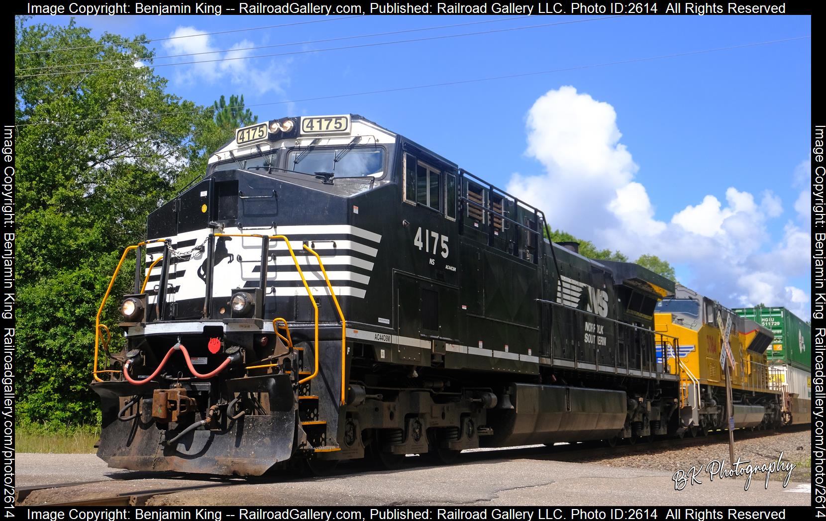 NS 4175 is a class GE AC44C6M and  is pictured in Crawford, Florida, USA.  This was taken along the NS GS&F Subdivision on the Norfolk Southern. Photo Copyright: Benjamin King uploaded to Railroad Gallery on 12/09/2023. This photograph of NS 4175 was taken on Sunday, July 03, 2022. All Rights Reserved. 