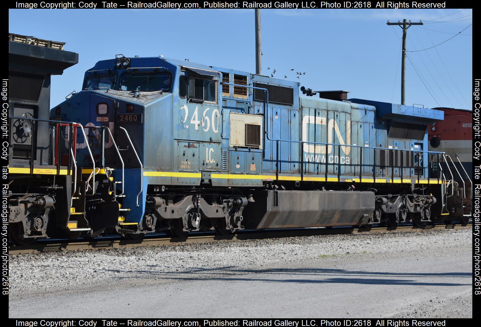 IC 2460 is a class C40-8W and  is pictured in Centralia , Illinois, USA.  This was taken along the Centralia subdivision  on the Canadian National Railway. Photo Copyright: Cody  Tate uploaded to Railroad Gallery on 12/09/2023. This photograph of IC 2460 was taken on Wednesday, July 27, 2022. All Rights Reserved. 