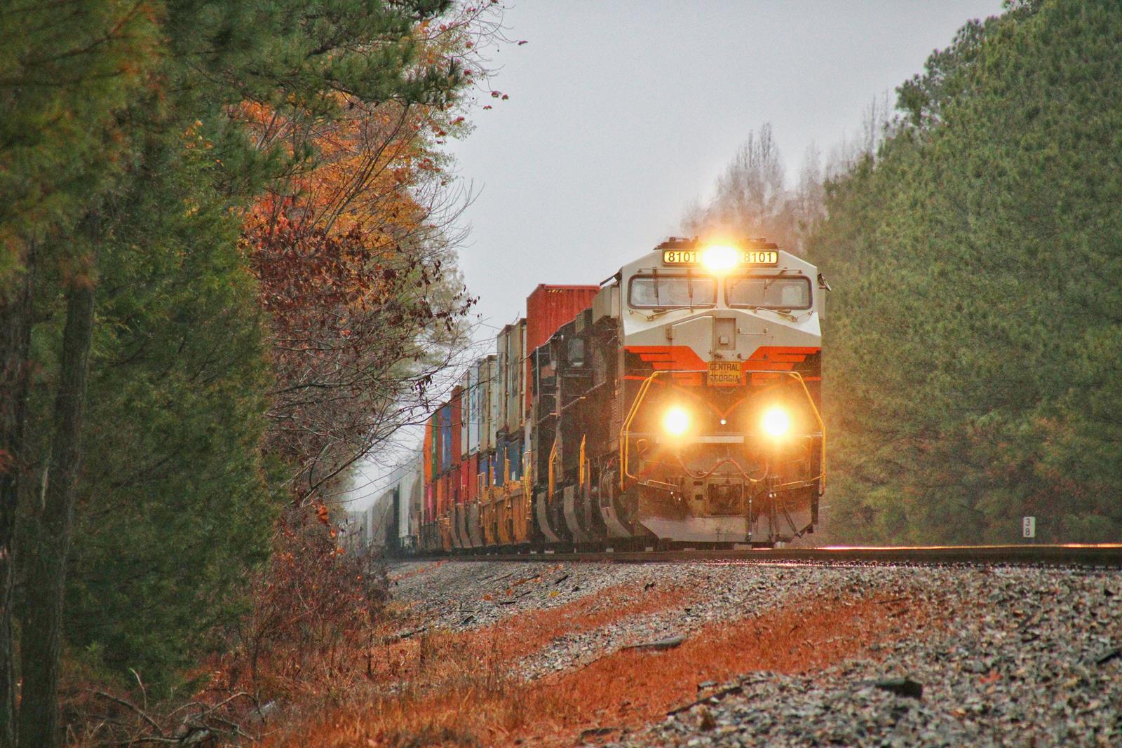 NS 8101 is a class GE ES44AC and  is pictured in Zuni, Va, USA.  This was taken along the Norfolk District  on the Norfolk Southern. Photo Copyright: Johnny Moore uploaded to Railroad Gallery on 11/27/2022. This photograph of NS 8101 was taken on Sunday, November 27, 2022. All Rights Reserved. 