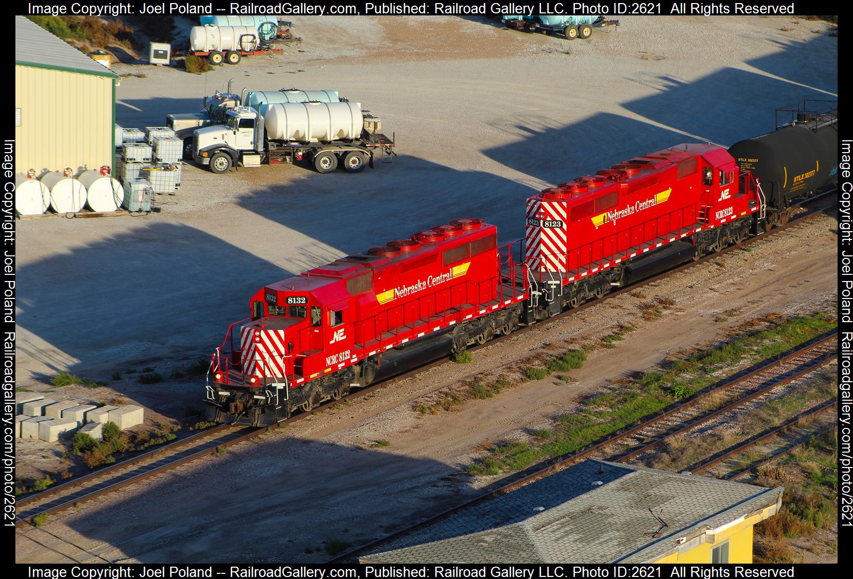 NCRC 8132, NCRC 8123 is a class SD40-2 and  is pictured in North Loup , Nebraska, USA.  This was taken along the Ord Sub on the Nebraska Central Railroad. Photo Copyright: Joel Poland uploaded to Railroad Gallery on 12/10/2023. This photograph of NCRC 8132, NCRC 8123 was taken on Thursday, September 16, 2021. All Rights Reserved. 