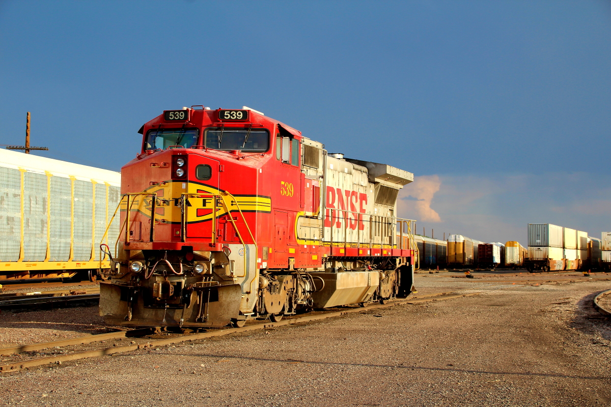 SF 539 is a class GE B40-8 (Dash 8-40B) and  is pictured in Albuquerque, New Mexico, USA.  This was taken along the Albuquerque/BNSF on the Santa Fe. Photo Copyright: Rick Doughty uploaded to Railroad Gallery on 12/10/2023. This photograph of SF 539 was taken on Saturday, July 10, 2021. All Rights Reserved. 