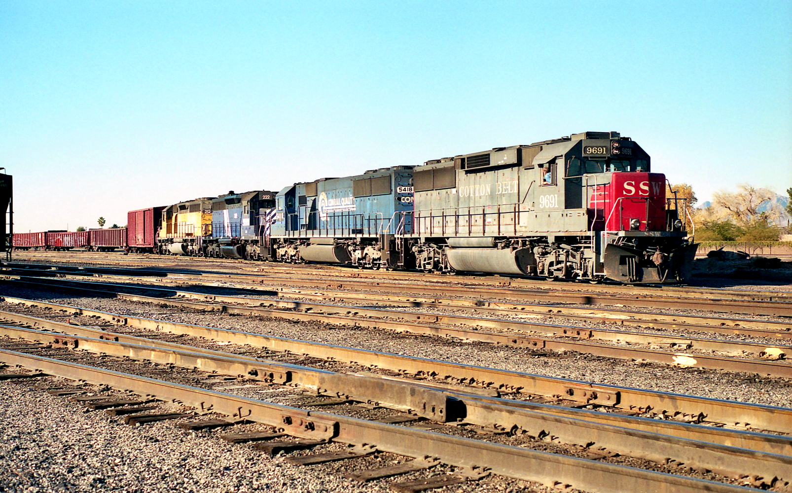 SSW 9691 is a class EMD GP60 and  is pictured in Tucson, Arizona, USA.  This was taken along the Tucson/SP on the Cotton Belt (SSW). Photo Copyright: Rick Doughty uploaded to Railroad Gallery on 12/11/2023. This photograph of SSW 9691 was taken on Monday, January 03, 2000. All Rights Reserved. 