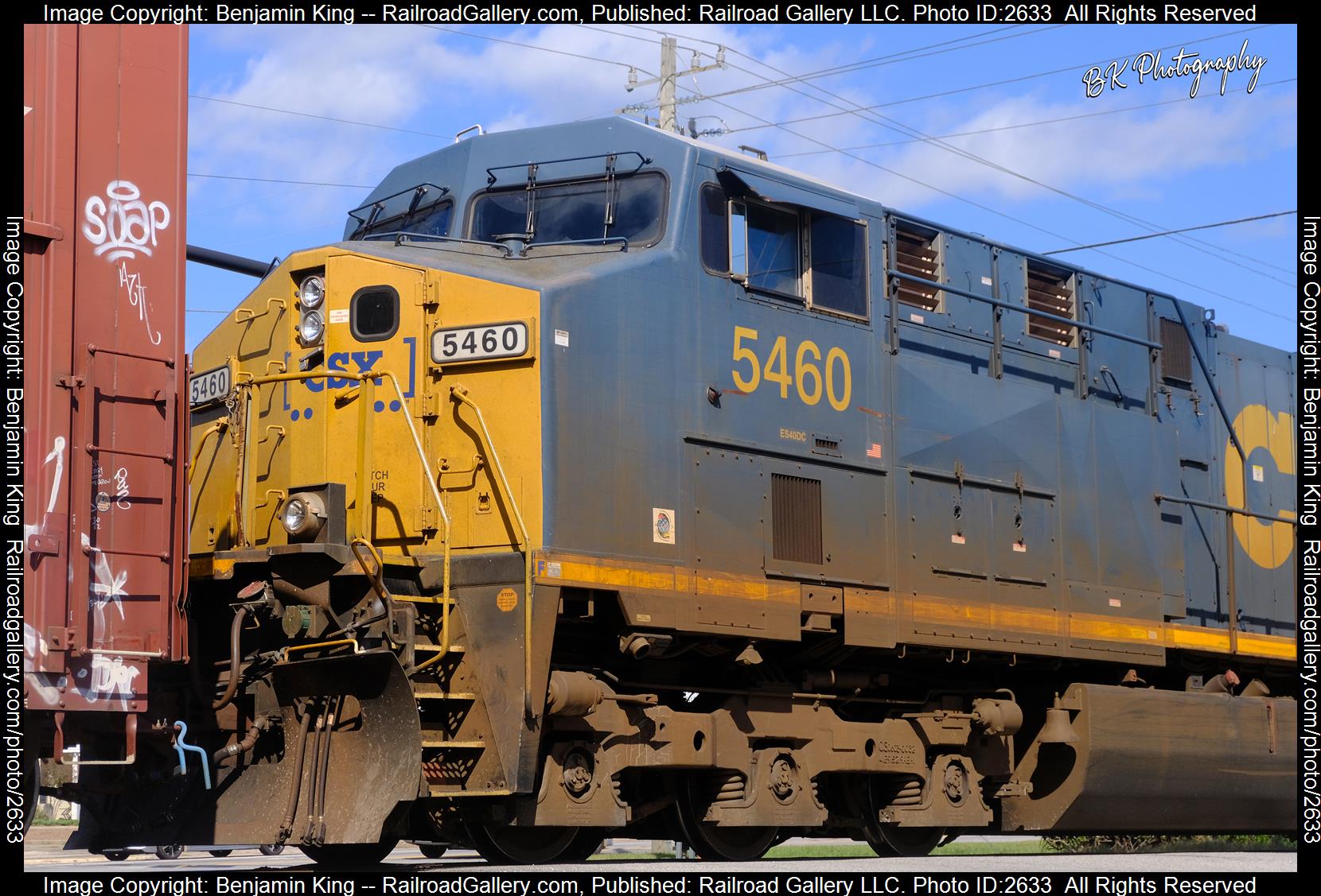 CSXT 5460 is a class GE ES40DC and  is pictured in Waycross, Georgia, USA.  This was taken along the CSXT Jesup Subdivision on the CSX Transportation. Photo Copyright: Benjamin King uploaded to Railroad Gallery on 12/11/2023. This photograph of CSXT 5460 was taken on Saturday, November 12, 2022. All Rights Reserved. 