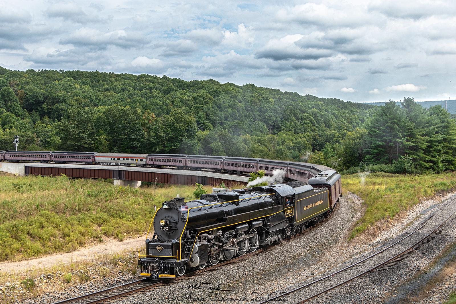 RDG 2102 is a class T-1 and  is pictured in Nesquehoning, Pennsylvania, USA.  This was taken along the Nesquehoning Junction on the Reading Company. Photo Copyright: Mark Turkovich uploaded to Railroad Gallery on 11/27/2022. This photograph of RDG 2102 was taken on Saturday, September 03, 2022. All Rights Reserved. 