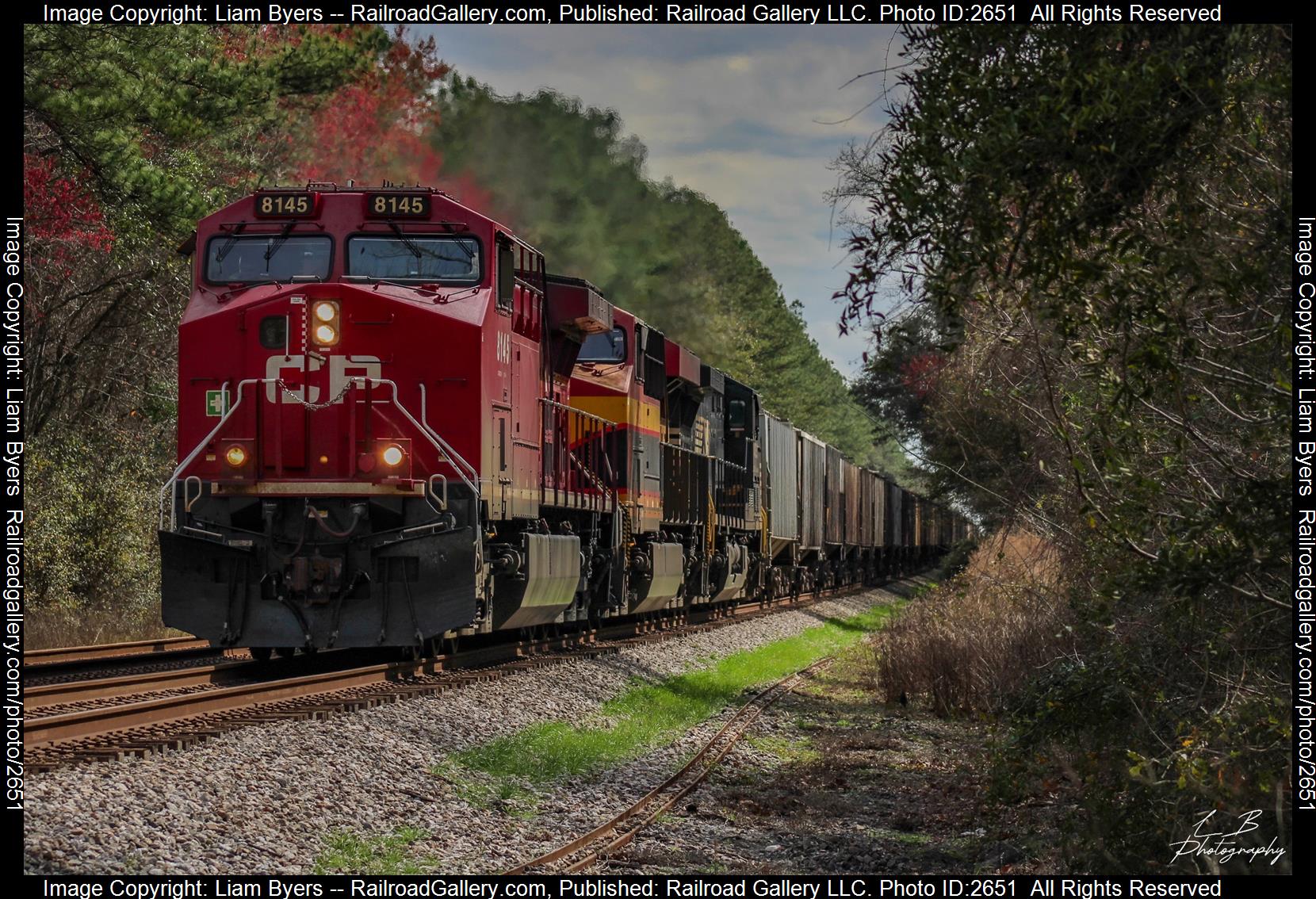 CP 8145 is a class GE AC4400CWM and  is pictured in Callahan, FL, Florida, USA.  This was taken along the CSX Nahunta Sub on the Canadian Pacific Railway. Photo Copyright: Liam Byers uploaded to Railroad Gallery on 12/13/2023. This photograph of CP 8145 was taken on Sunday, February 05, 2023. All Rights Reserved. 