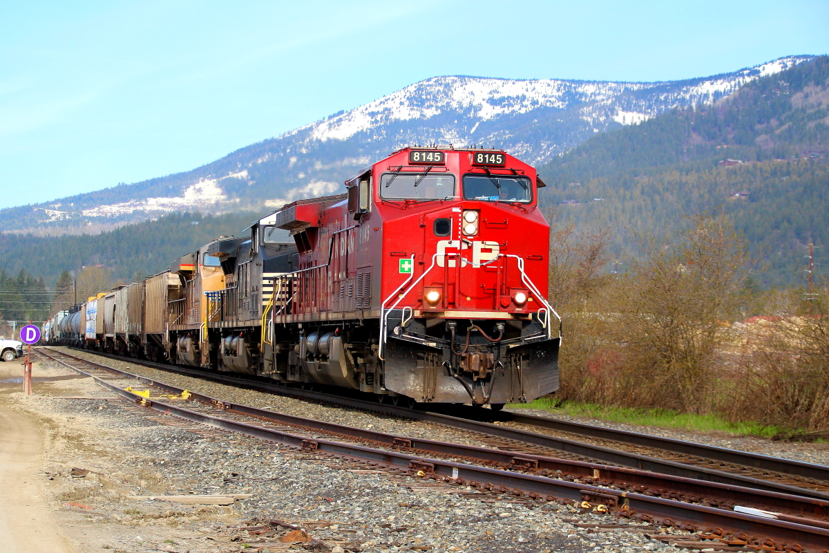 CP 8145 is a class GE AC4400CW and  is pictured in Sandpoint, Idaho, USA.  This was taken along the Spokane/UP on the Canadian Pacific Railway. Photo Copyright: Rick Doughty uploaded to Railroad Gallery on 12/13/2023. This photograph of CP 8145 was taken on Friday, April 28, 2023. All Rights Reserved. 