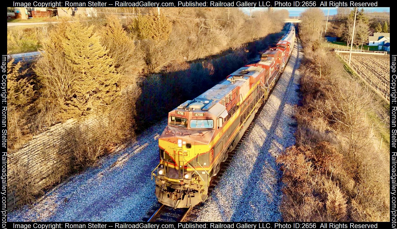 KCS 4756 is a class GE ES44AC and  is pictured in Hartland, Wisconsin, United States.  This was taken along the Watertown Subdivision on the Canadian Pacific Railway. Photo Copyright: Roman Stelter uploaded to Railroad Gallery on 12/13/2023. This photograph of KCS 4756 was taken on Wednesday, December 13, 2023. All Rights Reserved. 