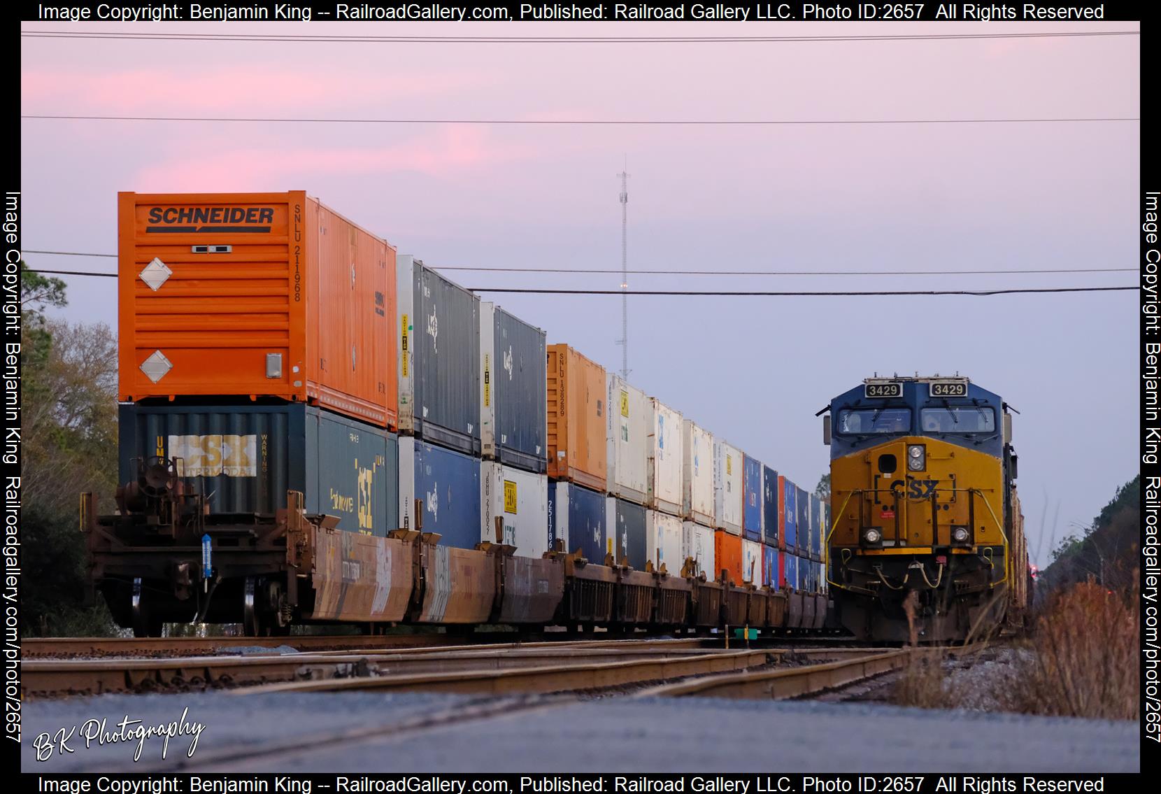 CSXT 3429 is a class GE ET44AH and  is pictured in Waycross, Georgia, USA.  This was taken along the CSXT Jesup Subdivision on the CSX Transportation. Photo Copyright: Benjamin King uploaded to Railroad Gallery on 12/14/2023. This photograph of CSXT 3429 was taken on Sunday, January 01, 2023. All Rights Reserved. 