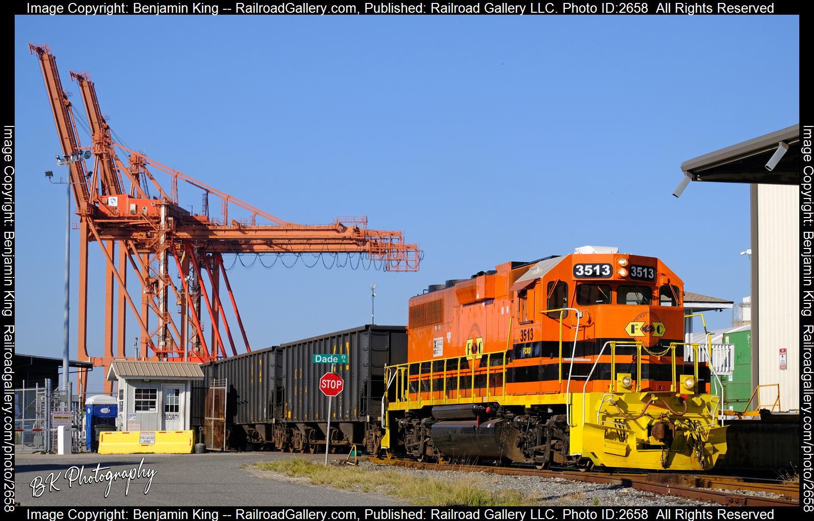 FCRD 3513 is a class EMD GP38-2 and  is pictured in Fernandina Beach, Florida, USA.  This was taken along the FCRD on the First Coast Railroad. Photo Copyright: Benjamin King uploaded to Railroad Gallery on 12/14/2023. This photograph of FCRD 3513 was taken on Friday, October 14, 2022. All Rights Reserved. 