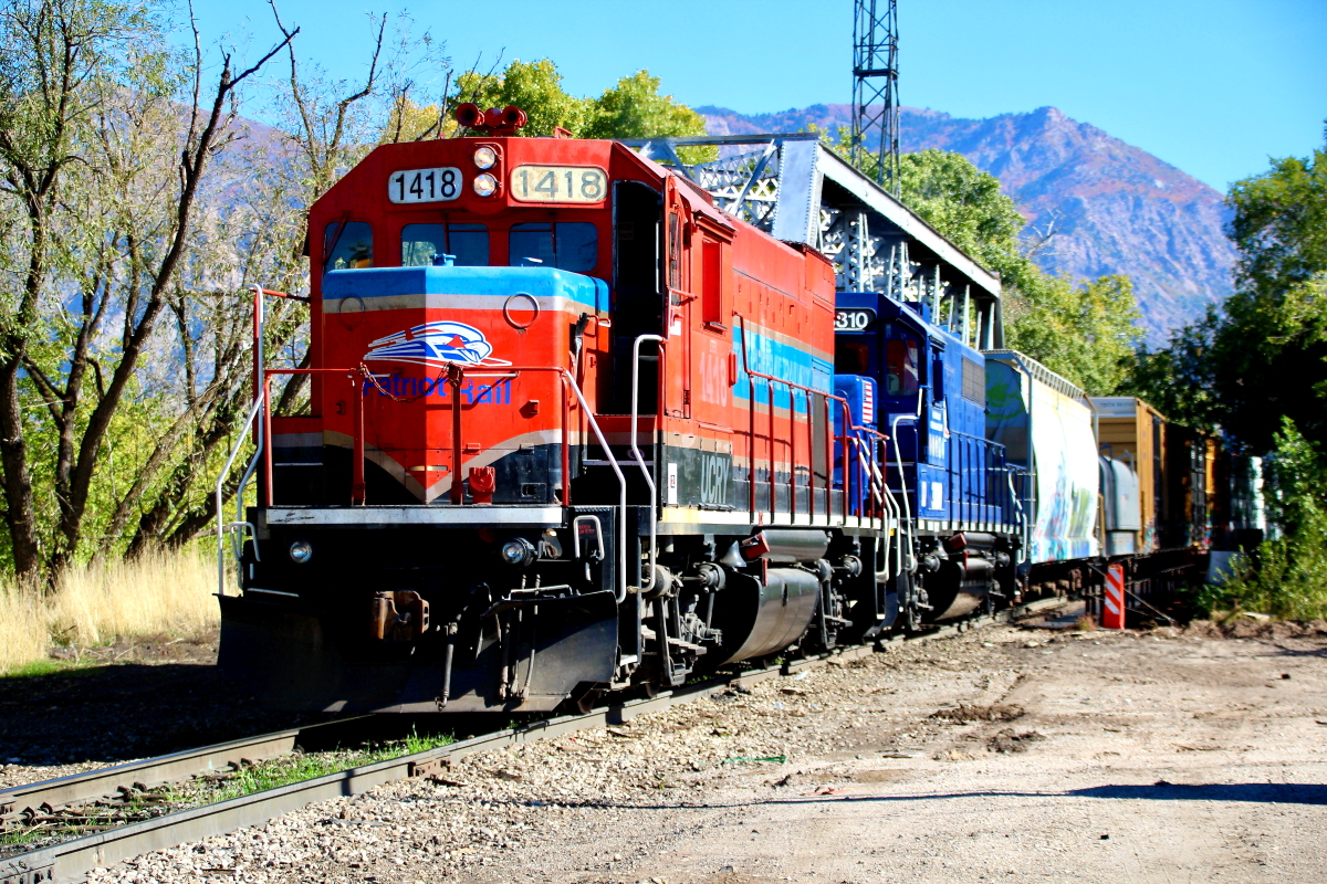 UCRY 1418 is a class EMD GP15-1 and  is pictured in Ogden, Utah, USA.  This was taken along the Utah Central Railway. Photo Copyright: Rick Doughty uploaded to Railroad Gallery on 12/14/2023. This photograph of UCRY 1418 was taken on Wednesday, October 18, 2023. All Rights Reserved. 