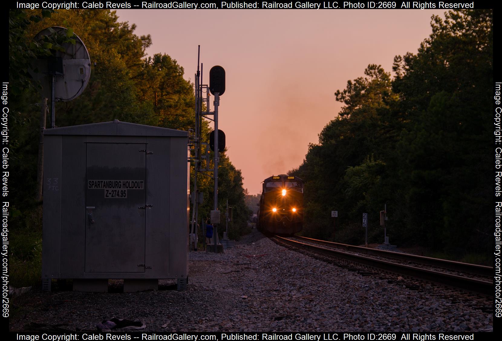 CSXT 3250 is a class GE ET44AH and  is pictured in Spartanburg , South Carolina, USA.  This was taken along the CSX Blue Ridge Subdivision  on the CSX Transportation. Photo Copyright: Caleb Revels uploaded to Railroad Gallery on 12/14/2023. This photograph of CSXT 3250 was taken on Sunday, August 20, 2023. All Rights Reserved. 