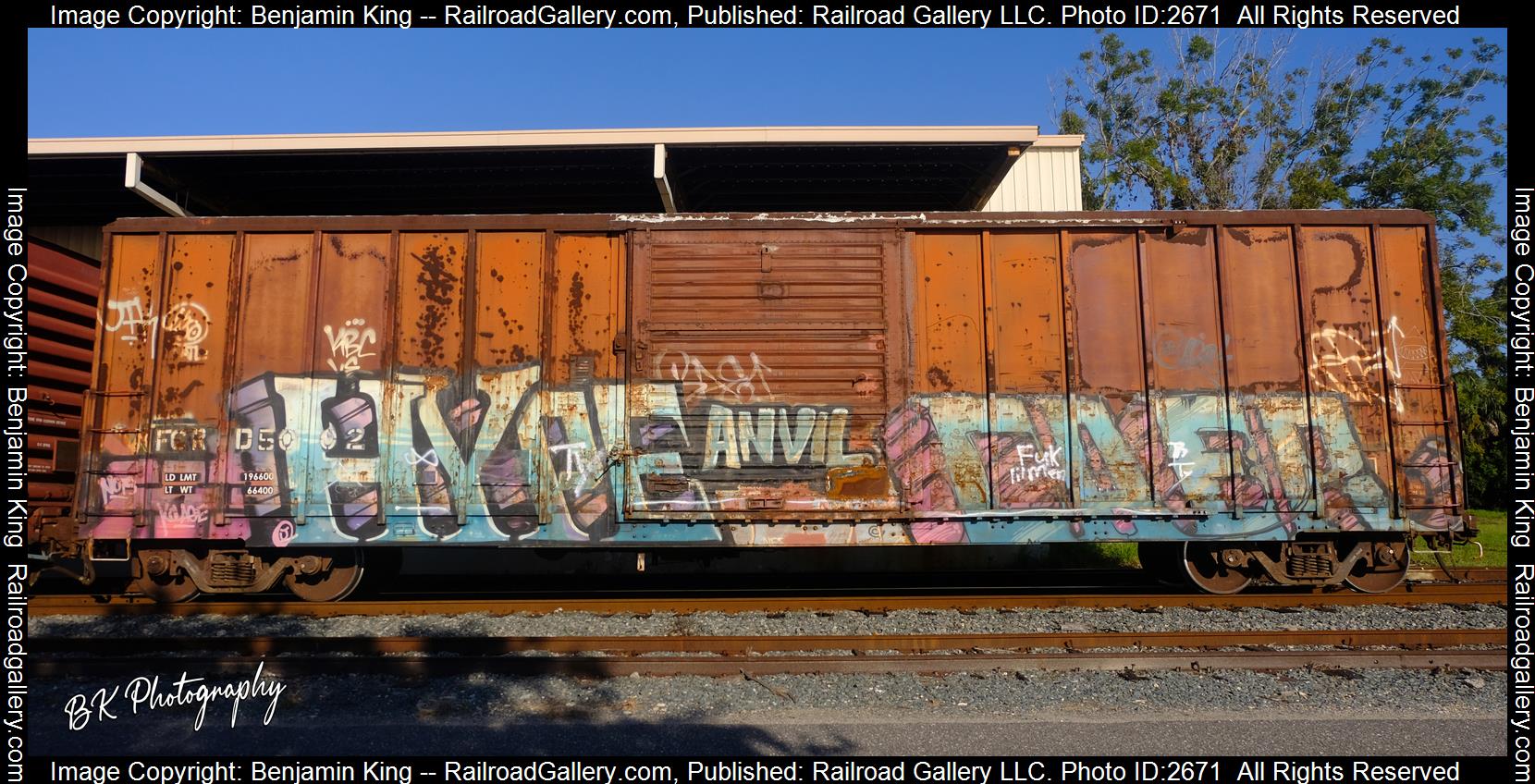 FCRD 5002 is a class 50ft Box Car and  is pictured in Fernandina Beach, Florida, USA.  This was taken along the FCRD on the First Coast Railroad. Photo Copyright: Benjamin King uploaded to Railroad Gallery on 12/15/2023. This photograph of FCRD 5002 was taken on Tuesday, September 20, 2022. All Rights Reserved. 