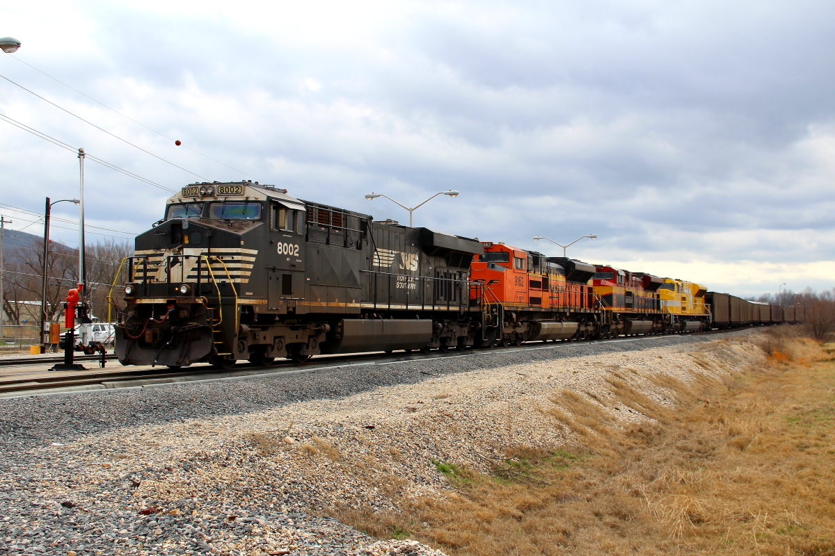 NS 8002 is a class GE ES44AC and  is pictured in Heavener, Oklahoma, USA.  This was taken along the Shreveport/KCS on the Norfolk Southern. Photo Copyright: Rick Doughty uploaded to Railroad Gallery on 12/15/2023. This photograph of NS 8002 was taken on Wednesday, March 10, 2021. All Rights Reserved. 