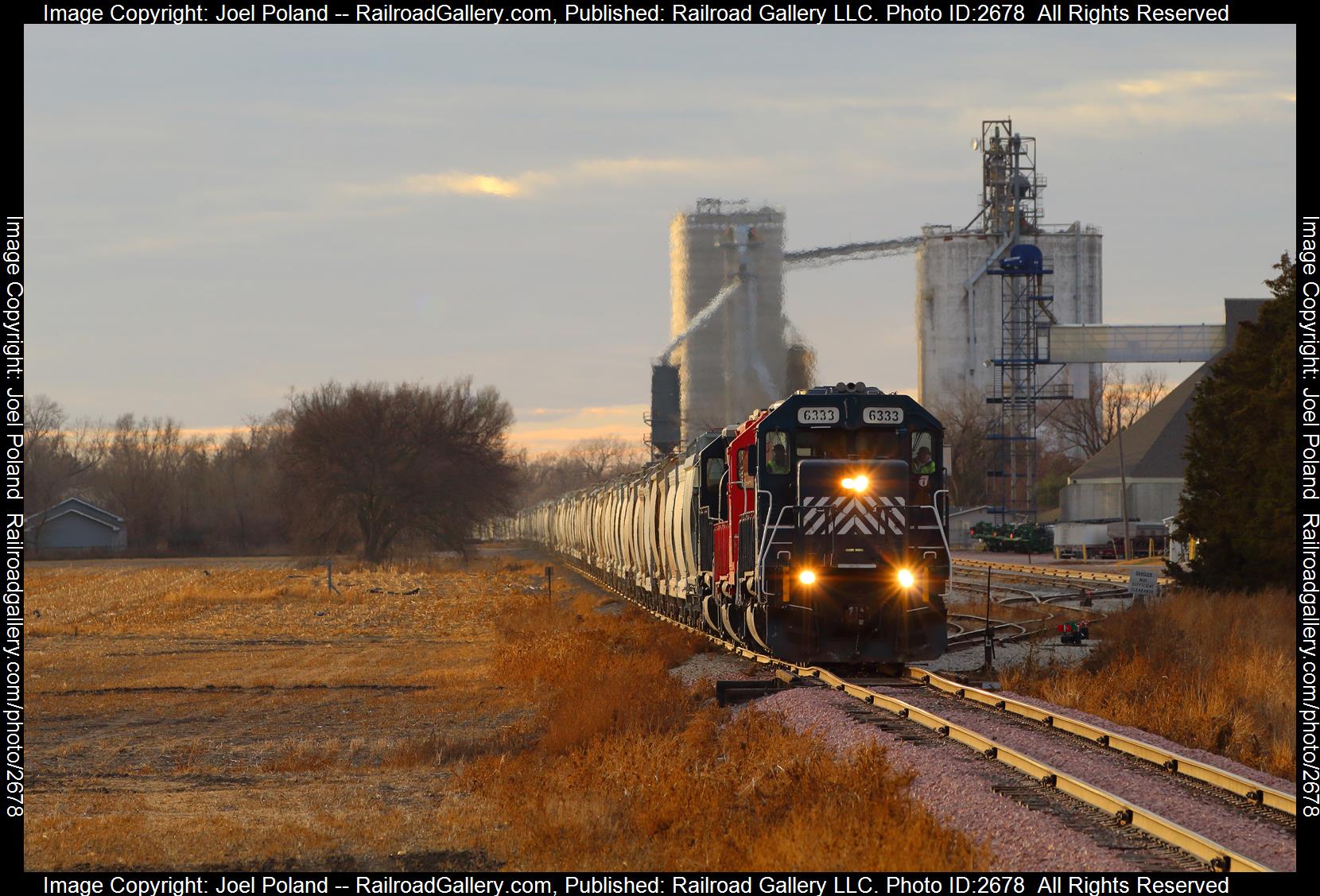 NCRC 6333 is a class EMD SD40-2 and  is pictured in Monroe, Nebraska, USA.  This was taken along the Albion Sub on the Nebraska Central Railroad. Photo Copyright: Joel Poland uploaded to Railroad Gallery on 12/15/2023. This photograph of NCRC 6333 was taken on Saturday, November 26, 2022. All Rights Reserved. 