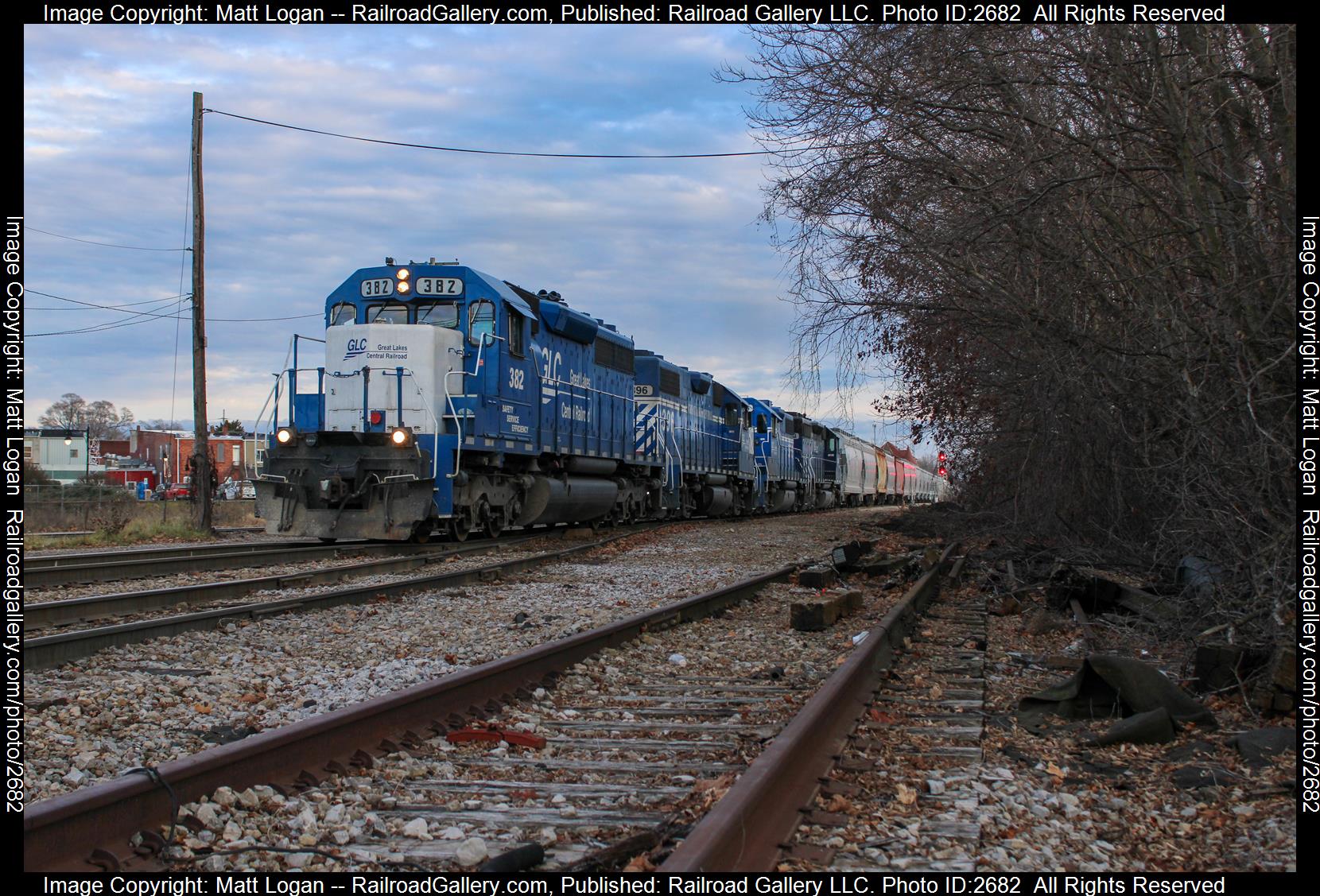 GLC OSTN is a class EMD SD40-2 and  is pictured in Durand MI, Michigan, USA.  This was taken along the CN Holly Sub on the Great Lakes Central Railroad. Photo Copyright: Matt Logan uploaded to Railroad Gallery on 12/16/2023. This photograph of GLC OSTN was taken on Saturday, December 09, 2023. All Rights Reserved. 