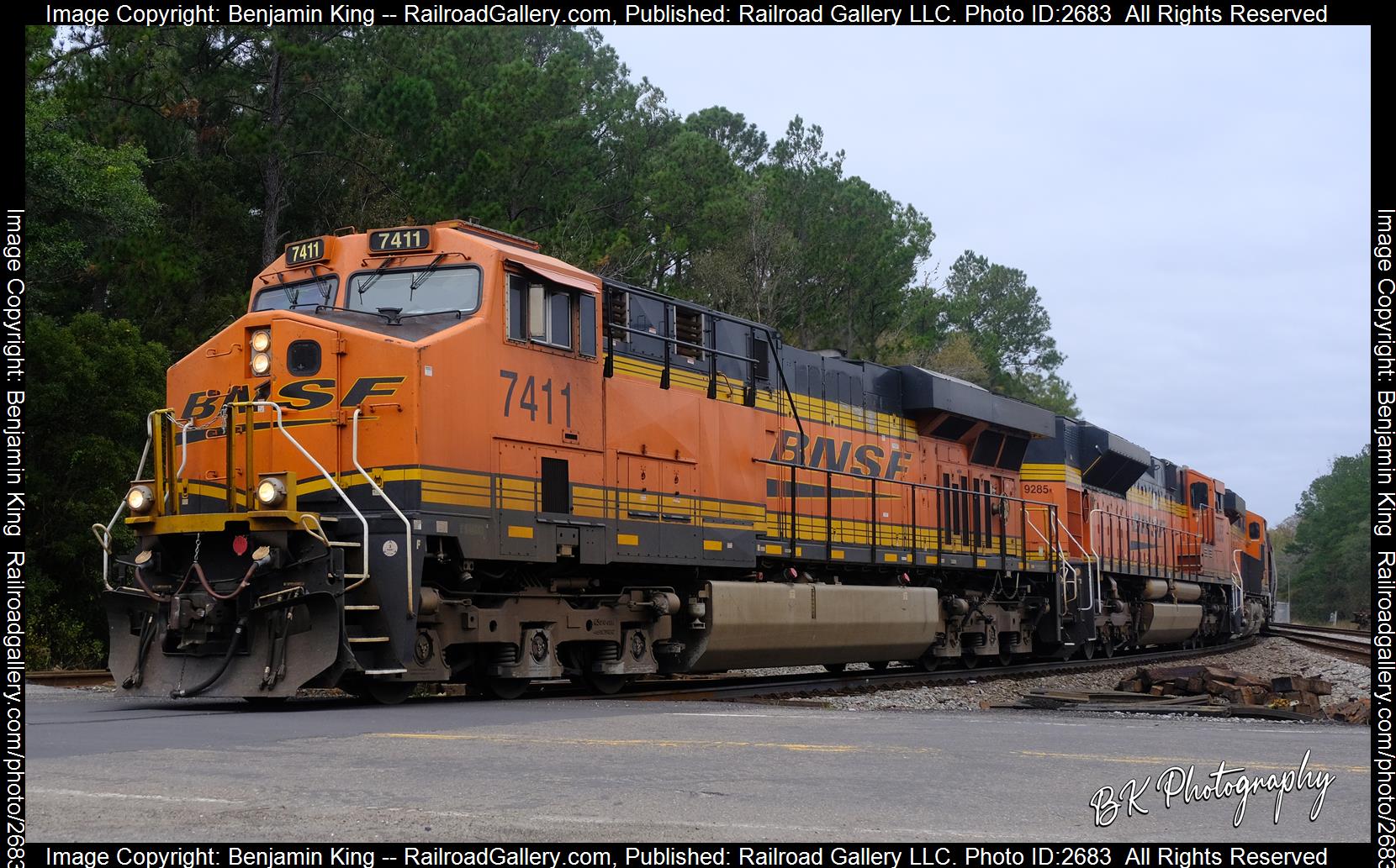 BNSF 7411 is a class GE ES44DC and  is pictured in Callahan, Florida, USA.  This was taken along the CSXT Nahunta Subdivision on the CSX Transportation. Photo Copyright: Benjamin King uploaded to Railroad Gallery on 12/16/2023. This photograph of BNSF 7411 was taken on Tuesday, November 22, 2022. All Rights Reserved. 