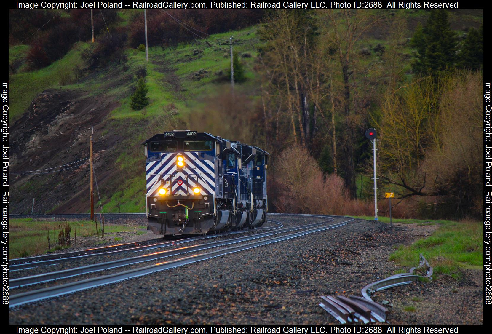 MRL 4402 is a class EMD SD70ACe and  is pictured in Muir, Montana, USA.  This was taken along the 2nd Sub on the Montana Rail Link. Photo Copyright: Joel Poland uploaded to Railroad Gallery on 12/16/2023. This photograph of MRL 4402 was taken on Friday, May 27, 2022. All Rights Reserved. 