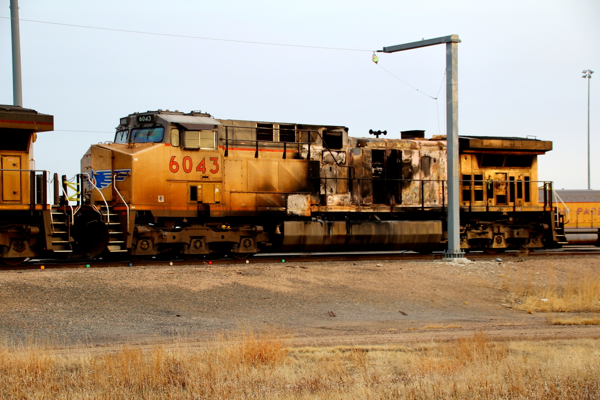 UP 6043 is a class GE AC4400CW-CTE and  is pictured in North Platte, Nebraska, USA.  This was taken along the North Platte/UP on the Union Pacific Railroad. Photo Copyright: Rick Doughty uploaded to Railroad Gallery on 12/16/2023. This photograph of UP 6043 was taken on Friday, March 12, 2021. All Rights Reserved. 