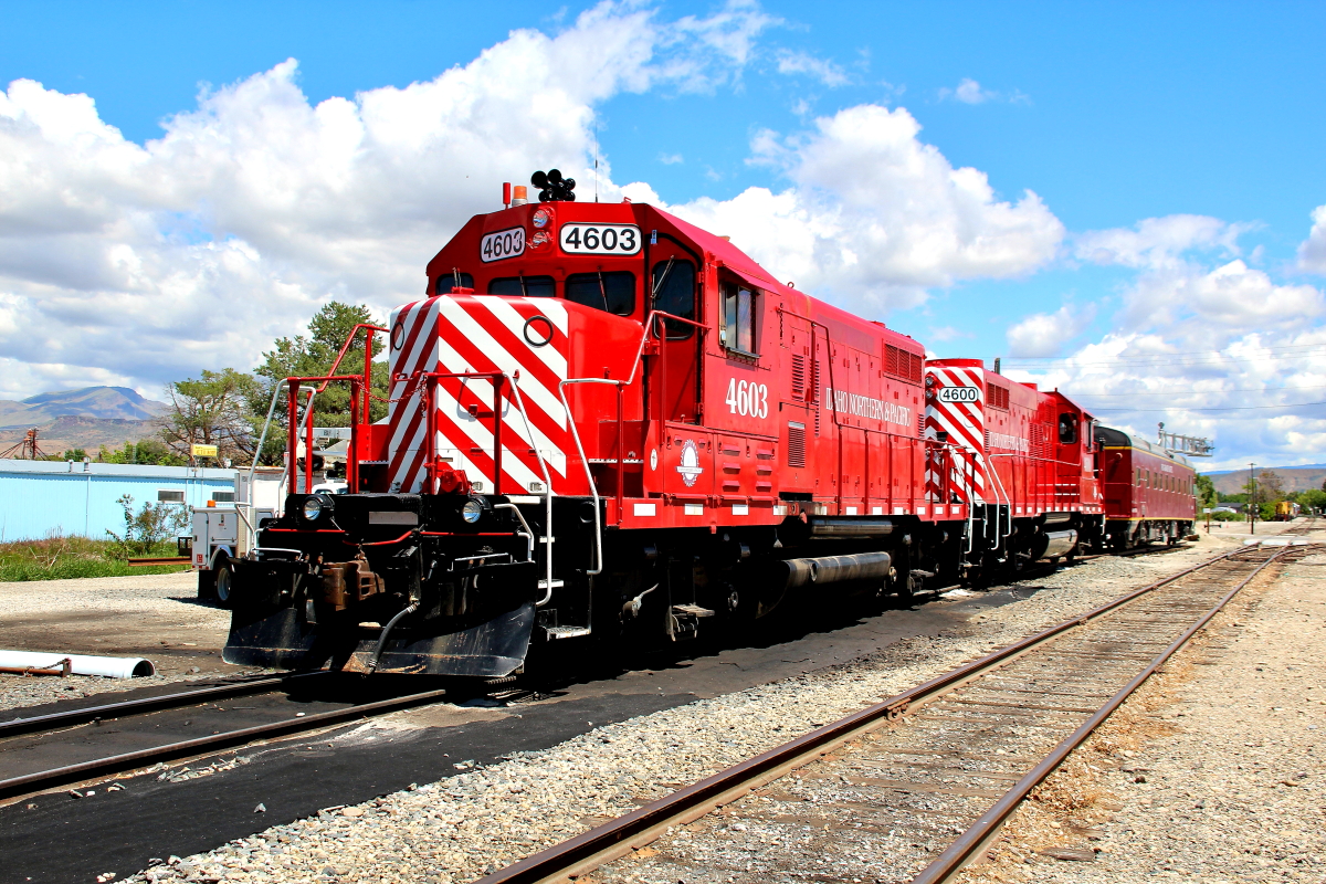 INP 4603 is a class EMD GP9R and  is pictured in Emmett, Idaho, USA.  This was taken along the Idaho Northern and Pacific Railroad. Photo Copyright: Rick Doughty uploaded to Railroad Gallery on 12/16/2023. This photograph of INP 4603 was taken on Wednesday, May 26, 2021. All Rights Reserved. 