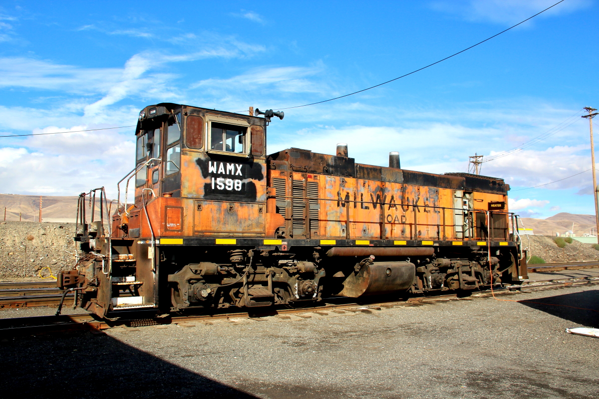 WAMX 1598 is a class EMD MP15AC and  is pictured in Lewiston, Idaho, USA.  This was taken along the Milwaukee Road. Photo Copyright: Rick Doughty uploaded to Railroad Gallery on 12/16/2023. This photograph of WAMX 1598 was taken on Saturday, October 23, 2021. All Rights Reserved. 