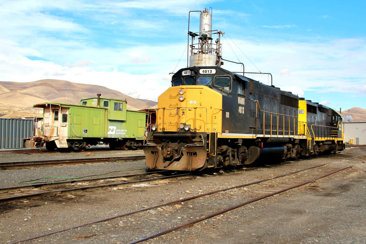 WAMX 4013 is a class EMD GP40-2 and  is pictured in Lewiston, Idaho, USA.  This was taken along the na on the Watco. Photo Copyright: Rick Doughty uploaded to Railroad Gallery on 12/16/2023. This photograph of WAMX 4013 was taken on Saturday, October 23, 2021. All Rights Reserved. 