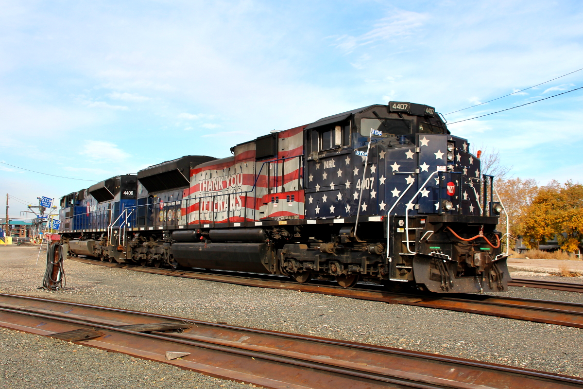 MRL 4407 is a class EMD SD70ACe and  is pictured in Missoula, Montana, USA.  This was taken along the 4th Sub/MRL on the Montana Rail Link. Photo Copyright: Rick Doughty uploaded to Railroad Gallery on 12/16/2023. This photograph of MRL 4407 was taken on Wednesday, October 20, 2021. All Rights Reserved. 