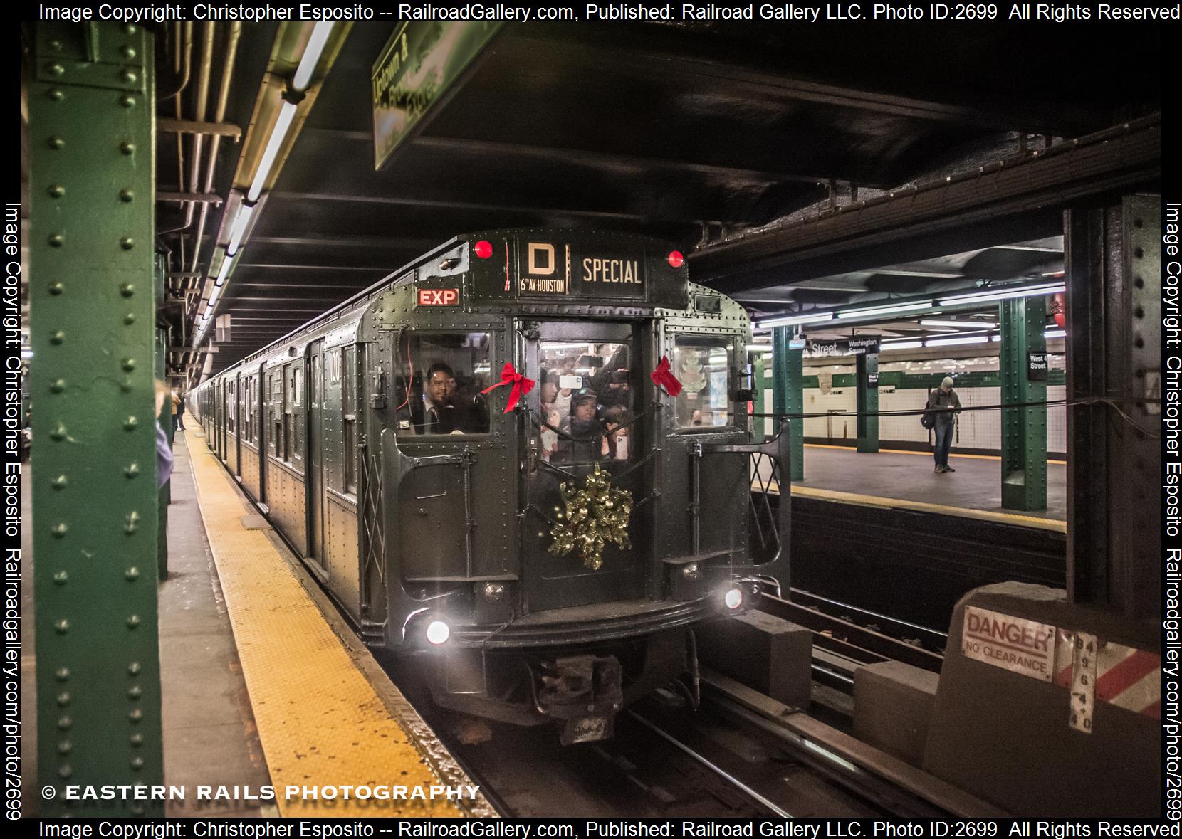 NYCTA 100 is a class R1 and  is pictured in New York, New York, United States.  This was taken along the IND 6th Ave Line on the NYC Subway. Photo Copyright: Christopher Esposito uploaded to Railroad Gallery on 12/16/2023. This photograph of NYCTA 100 was taken on Saturday, December 16, 2023. All Rights Reserved. 