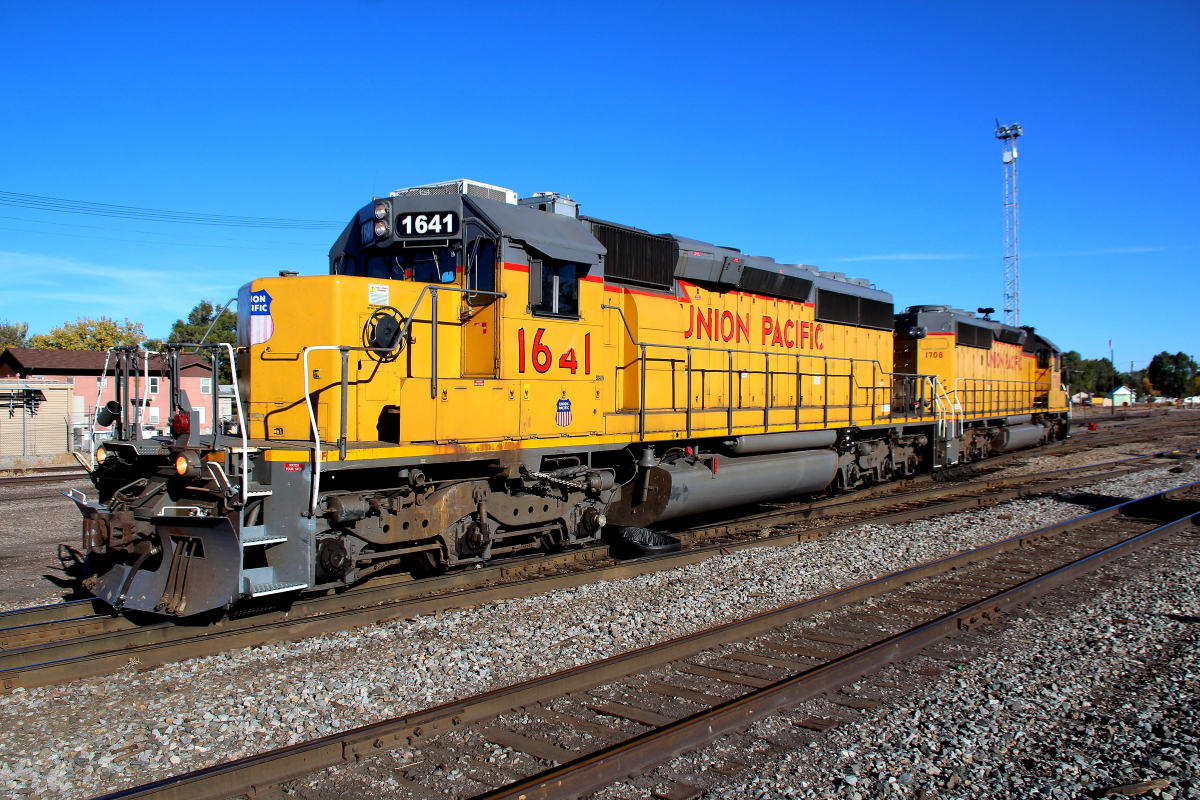 UP 1641 is a class EMD SD40-2 and  is pictured in Idaho Falls, Idaho, USA.  This was taken along the Idaho Falls/UP on the Union Pacific Railroad. Photo Copyright: Rick Doughty uploaded to Railroad Gallery on 12/18/2023. This photograph of UP 1641 was taken on Monday, October 17, 2022. All Rights Reserved. 