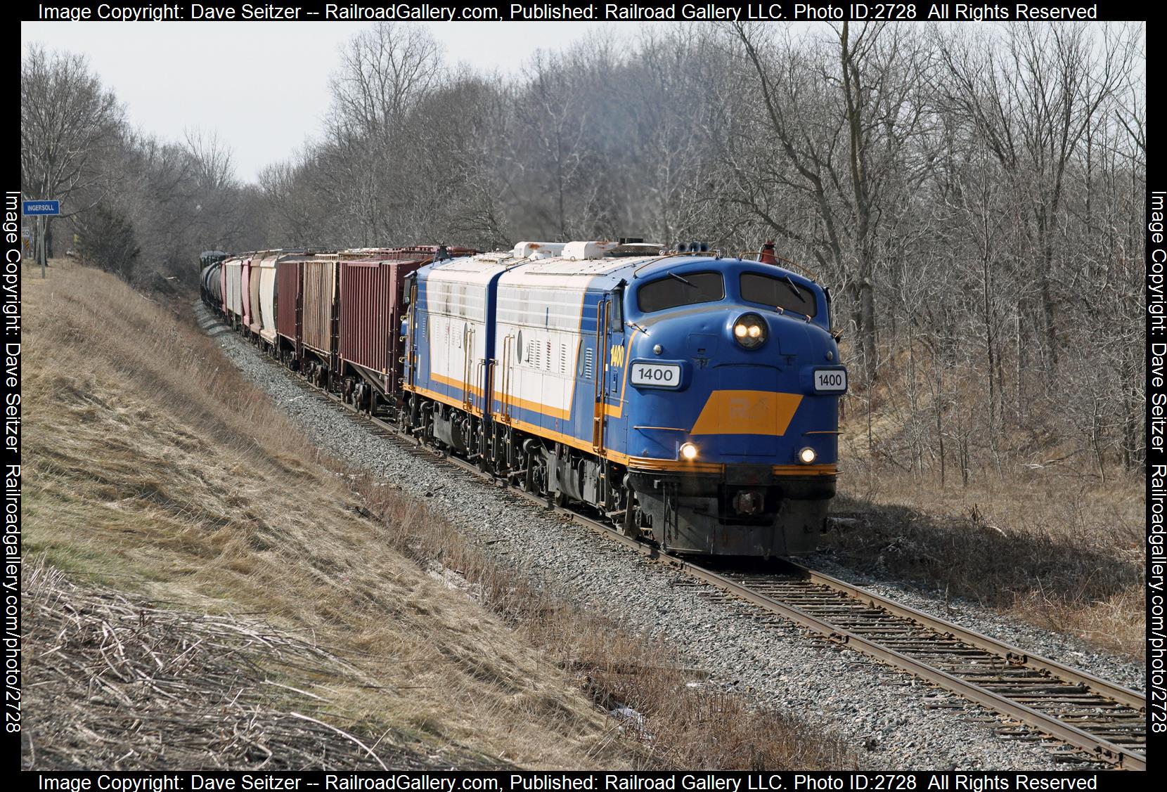 OSR 1400 OSR 1401 is a class FP9A FP9A and  is pictured in Ingersoll, ONTARIO, Canada.  This was taken along the Woodstock on the Ontario Southland. Photo Copyright: Dave Seitzer uploaded to Railroad Gallery on 12/19/2023. This photograph of OSR 1400 OSR 1401 was taken on Tuesday, February 23, 2016. All Rights Reserved. 