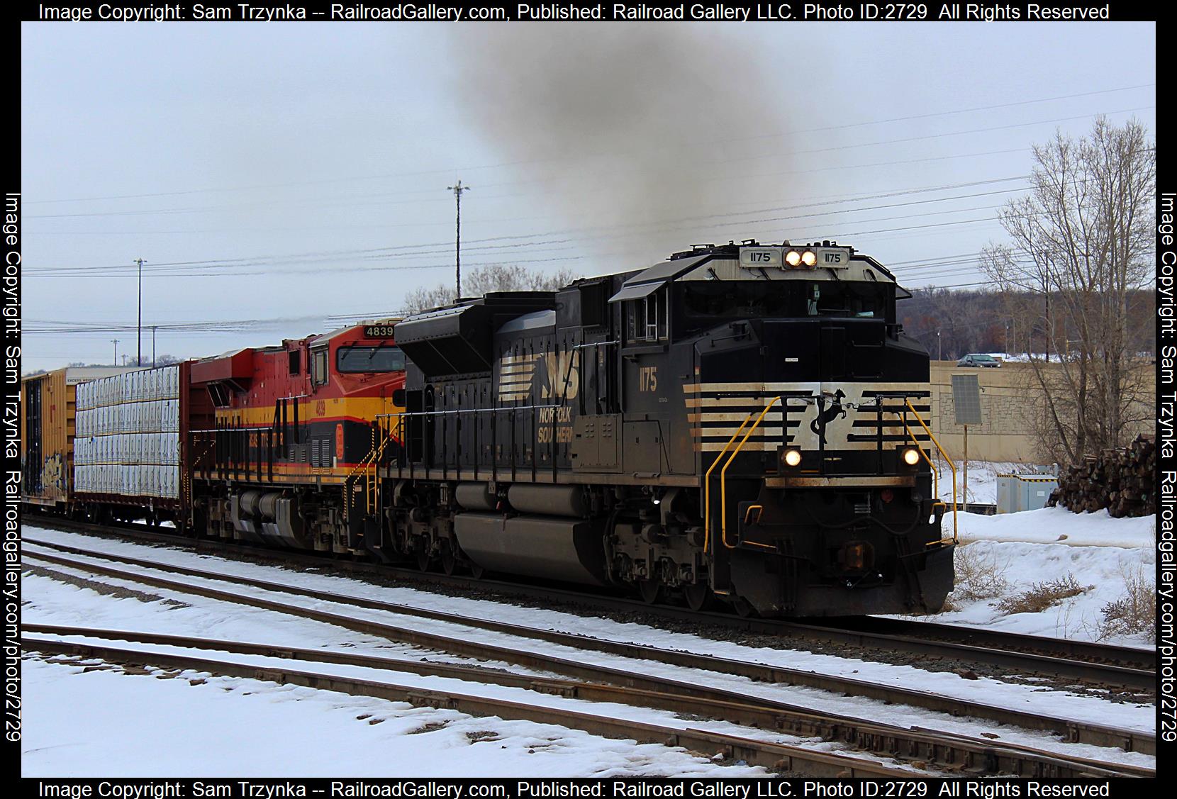 NS 1175 is a class EMD SD70ACe and  is pictured in Newport, Minnesota, USA.  This was taken along the BNSF St. Paul Subdivision on the Canadian Pacific Railway. Photo Copyright: Sam Trzynka uploaded to Railroad Gallery on 12/19/2023. This photograph of NS 1175 was taken on Thursday, March 02, 2023. All Rights Reserved. 