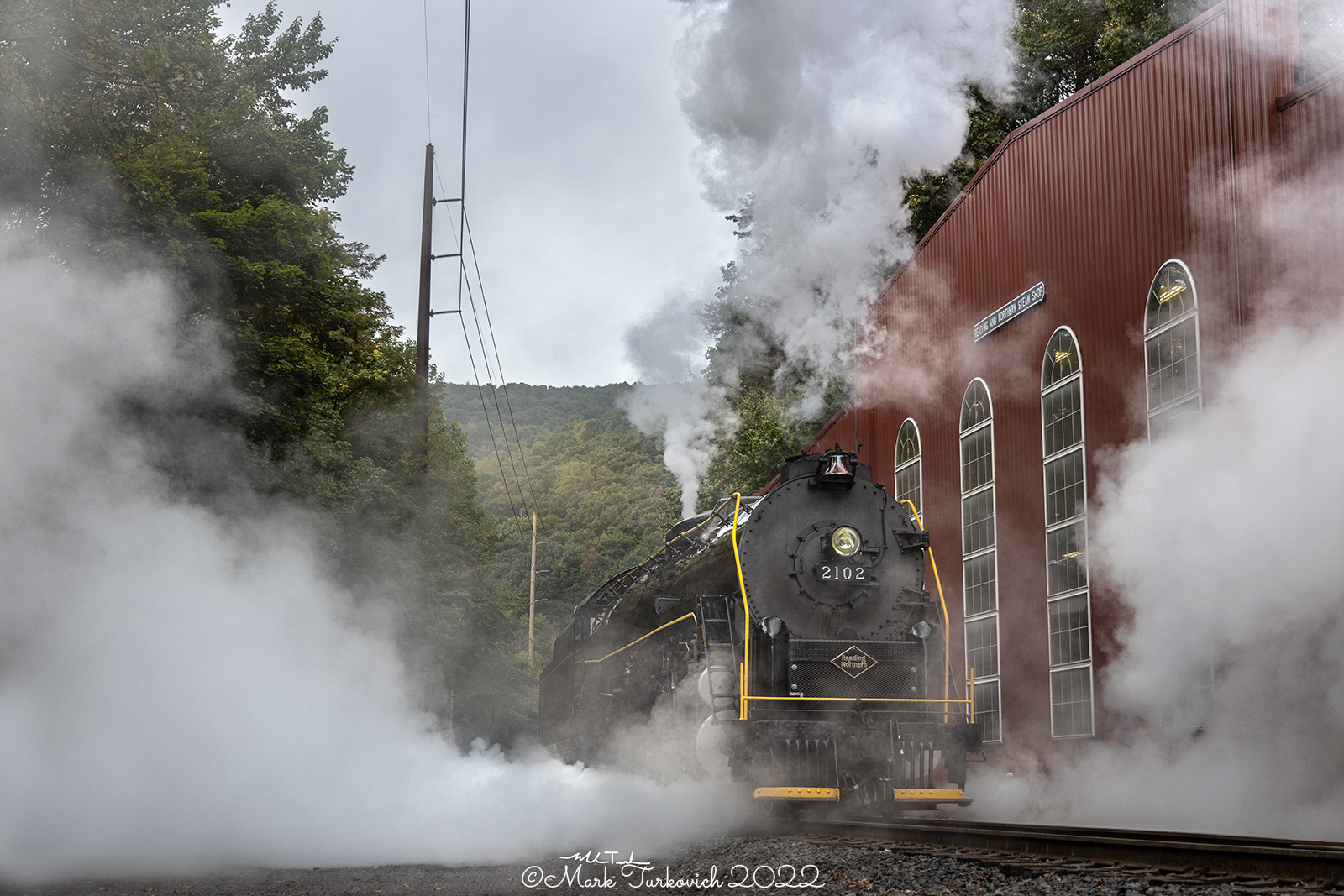 RDG 2102 is a class T-1 and  is pictured in Port Clinton, Pennsylvania, USA.  This was taken along the Reading & Northern Steam Shop on the Reading Company. Photo Copyright: Mark Turkovich uploaded to Railroad Gallery on 11/28/2022. This photograph of RDG 2102 was taken on Saturday, September 03, 2022. All Rights Reserved. 