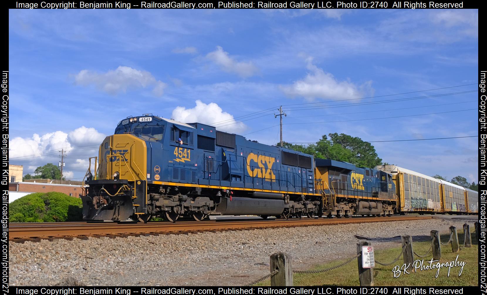 CSXT 4541 is a class EMD SD70MAC and  is pictured in Folkston, Georgia, USA.  This was taken along the CSXT Nahunta Subdivision on the CSX Transportation. Photo Copyright: Benjamin King uploaded to Railroad Gallery on 12/20/2023. This photograph of CSXT 4541 was taken on Saturday, May 14, 2022. All Rights Reserved. 