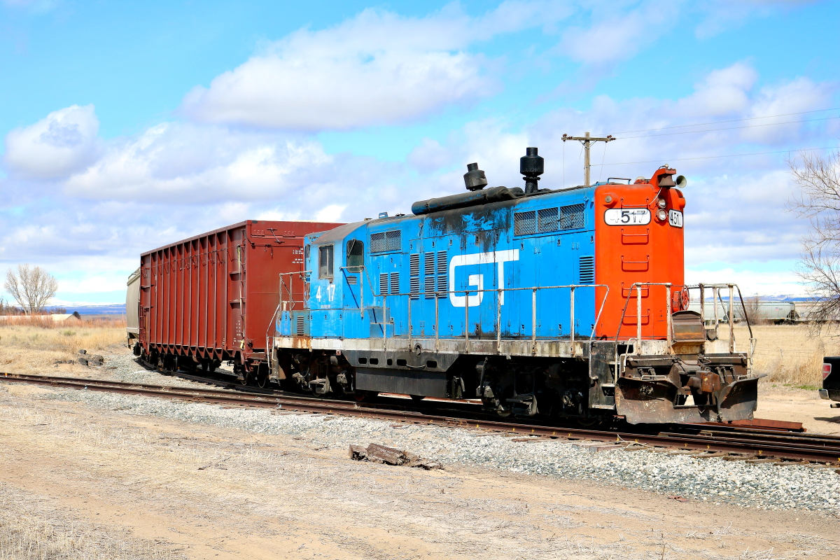 GT 4517 is a class EMD GP9 and  is pictured in Bliss, Idaho, USA.  This was taken along the Grand Trunk. Photo Copyright: Rick Doughty uploaded to Railroad Gallery on 12/21/2023. This photograph of GT 4517 was taken on Monday, March 27, 2023. All Rights Reserved. 