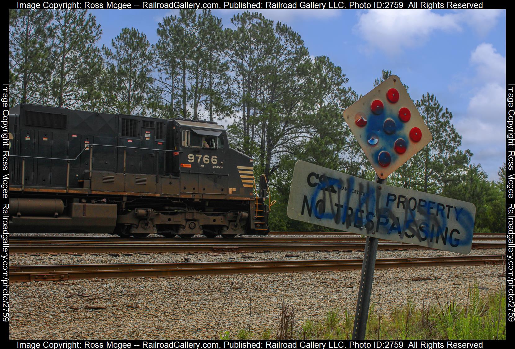 NS 9766 is a class GE C44-9W (Dash 9-44CW) and  is pictured in Jacksonville, Florida, USA.  This was taken along the N/A on the Norfolk Southern. Photo Copyright: Ross Mcgee uploaded to Railroad Gallery on 12/23/2023. This photograph of NS 9766 was taken on Sunday, May 28, 2023. All Rights Reserved. 