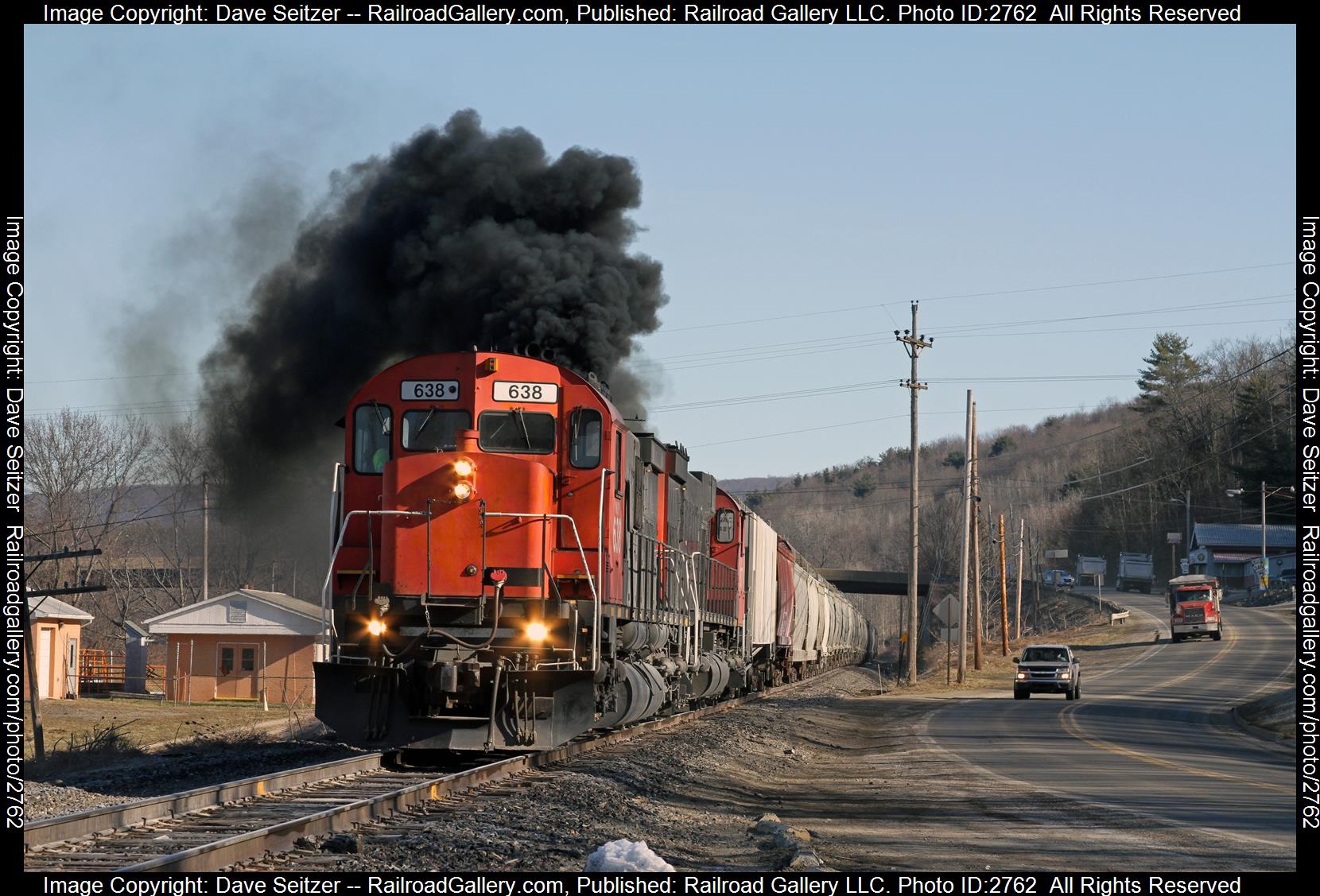 WNYP 638   WNYP 637 is a class M636 M636 and  is pictured in Eldred, Pennsylvania, United States.  This was taken along the Buffalo Line on the WNYP. Photo Copyright: Dave Seitzer uploaded to Railroad Gallery on 12/23/2023. This photograph of WNYP 638   WNYP 637 was taken on Monday, March 26, 2018. All Rights Reserved. 