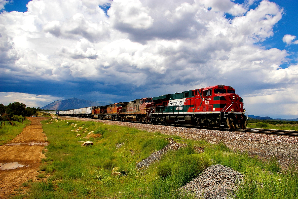 FXE 4616 is a class GE ES44AC and  is pictured in Flagstaff, Arizona, USA.  This was taken along the Seligman/BNSF on the Ferromex. Photo Copyright: Rick Doughty uploaded to Railroad Gallery on 12/23/2023. This photograph of FXE 4616 was taken on Saturday, July 26, 2008. All Rights Reserved. 