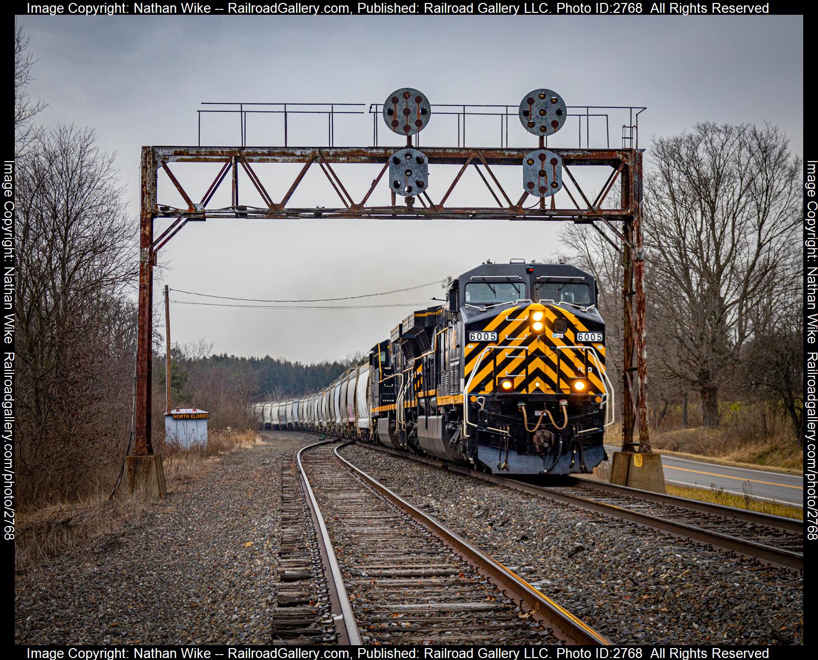 WNYP 6005 is a class AC6000CW and  is pictured in Eldred, Pennsylvania , United States.  This was taken along the Buffalo Line on the Western New York and Pennsylvania Railroad. Photo Copyright: Nathan Wike uploaded to Railroad Gallery on 12/23/2023. This photograph of WNYP 6005 was taken on Saturday, December 23, 2023. All Rights Reserved. 