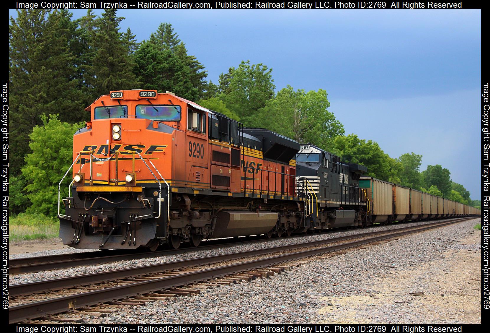 BNSF 9290 is a class EMD SD70ACe and  is pictured in Hager City, Wisconsin, USA.  This was taken along the BNSF St. Croix Subdivision on the BNSF Railway. Photo Copyright: Sam Trzynka uploaded to Railroad Gallery on 12/23/2023. This photograph of BNSF 9290 was taken on Saturday, June 24, 2023. All Rights Reserved. 