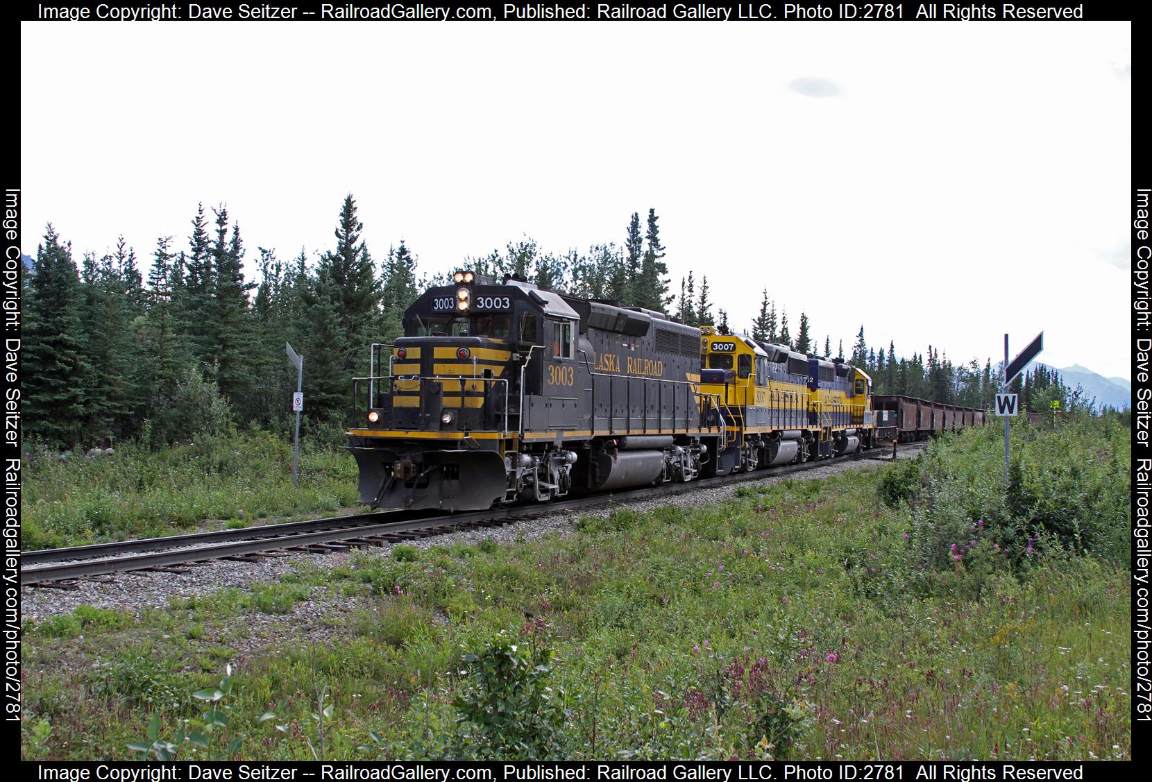 ARR 3003 ARR 3007 ARR 3002 is a class GP40-2 GP40-2 GP40-2 and  is pictured in Denali, Alaska, United States.  This was taken along the Main on the Alaska Railroad. Photo Copyright: Dave Seitzer uploaded to Railroad Gallery on 12/25/2023. This photograph of ARR 3003 ARR 3007 ARR 3002 was taken on Thursday, July 16, 2015. All Rights Reserved. 