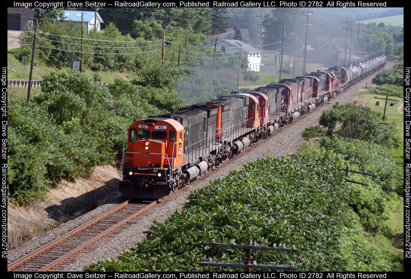 RRPX 43 is a class M636 and  is pictured in Eldred, Pennsylvania, United States.  This was taken along the Buffalo Line on the Western New York and Pennsylvania Railroad. Photo Copyright: Dave Seitzer uploaded to Railroad Gallery on 12/26/2023. This photograph of RRPX 43 was taken on Monday, July 26, 2010. All Rights Reserved. 