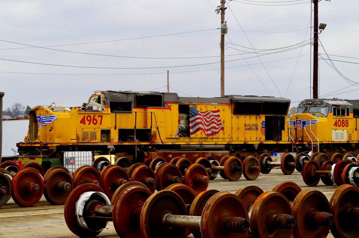 UP 4967 is a class EMD SD70M and  is pictured in Little Rock, Arkansas, USA.  This was taken along the Union Pacific Railroad. Photo Copyright: Rick Doughty uploaded to Railroad Gallery on 12/26/2023. This photograph of UP 4967 was taken on Tuesday, March 27, 2018. All Rights Reserved. 