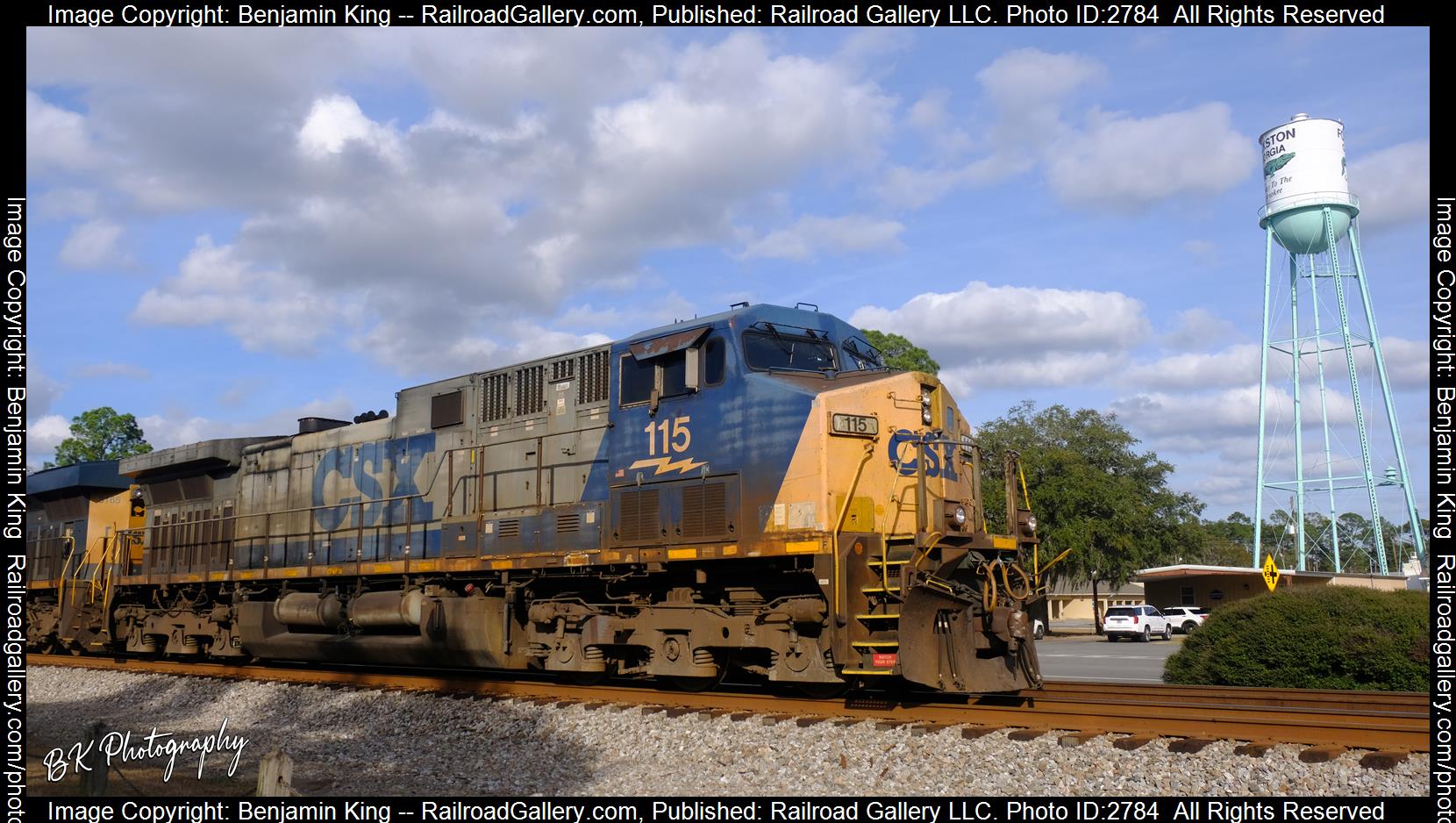 CSXT 115 is a class GE AC4400CW and  is pictured in Folkston, Georgia, USA.  This was taken along the CSXT Nahunta Subdivision on the CSX Transportation. Photo Copyright: Benjamin King uploaded to Railroad Gallery on 12/26/2023. This photograph of CSXT 115 was taken on Tuesday, January 03, 2023. All Rights Reserved. 