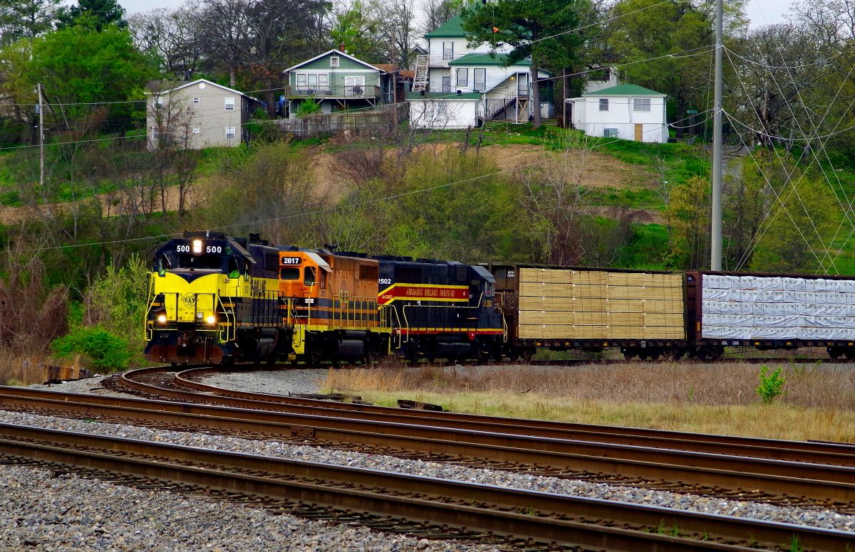 BAYL 500 is a class EMD GP38 and  is pictured in Little Rock, Arkansas, USA.  This was taken along the Little Rock/LR&W on the Bay Line Railroad. Photo Copyright: Rick Doughty uploaded to Railroad Gallery on 12/26/2023. This photograph of BAYL 500 was taken on Tuesday, March 27, 2018. All Rights Reserved. 