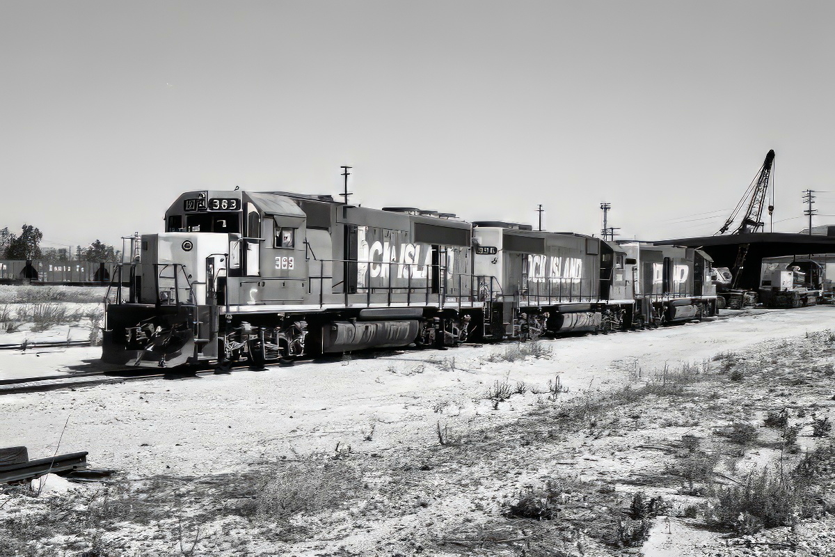 CRIP 383 is a class EMD GP40 and  is pictured in San Bernardino, California, USA.  This was taken along the Rock Island. Photo Copyright: Rick Doughty uploaded to Railroad Gallery on 12/26/2023. This photograph of CRIP 383 was taken on Friday, April 26, 1985. All Rights Reserved. 