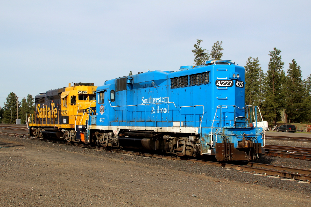 SW 4227 is a class EMD GP30 and  is pictured in Cheney, Washington, USA.  This was taken along the Pasco/BNSF on the Southwestern Railroad. Photo Copyright: Rick Doughty uploaded to Railroad Gallery on 12/27/2023. This photograph of SW 4227 was taken on Thursday, April 29, 2021. All Rights Reserved. 