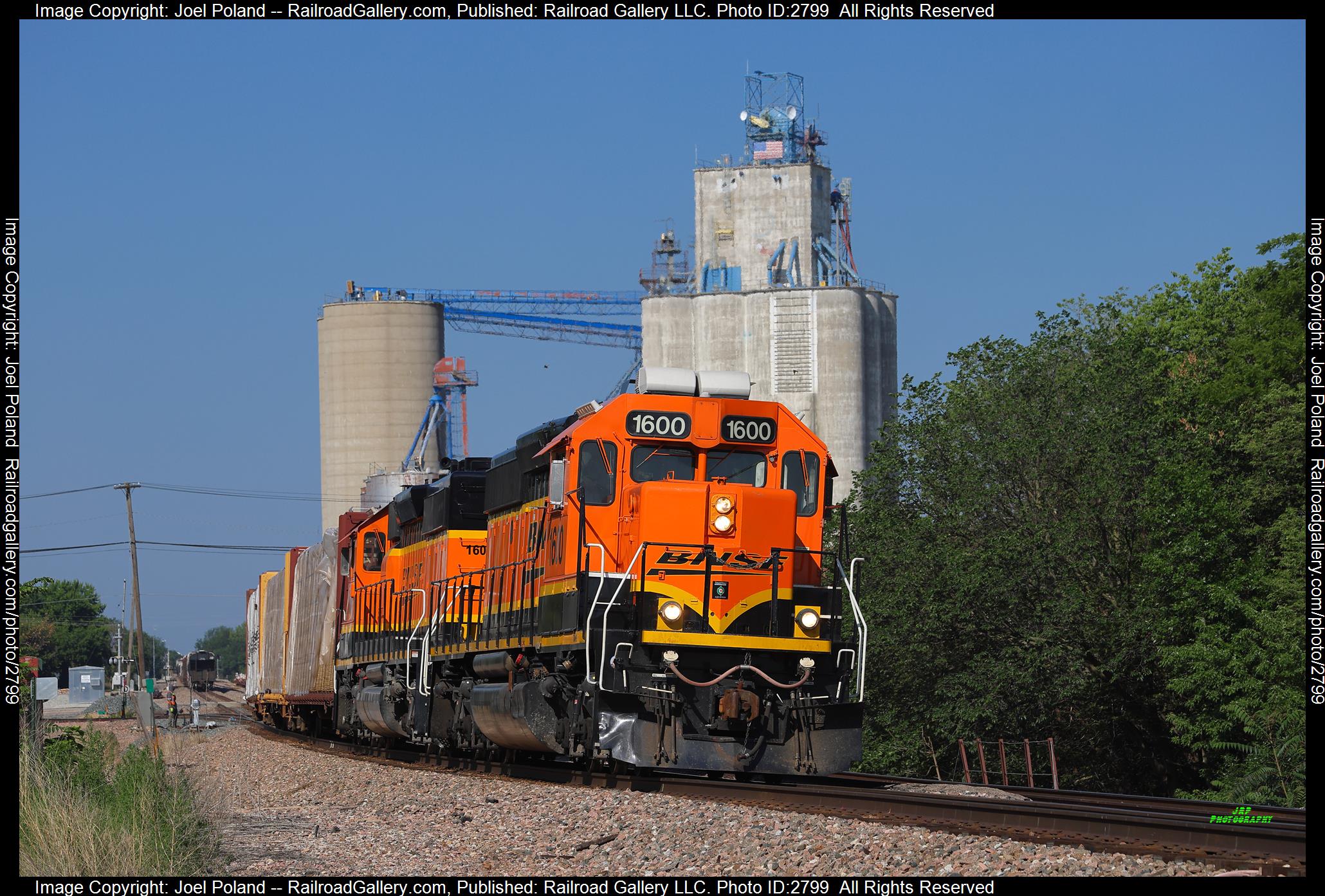 BNSF 1600 is a class EMD SD40-2 and  is pictured in Sutton, Nebraska, USA.  This was taken along the Hastings Sub on the BNSF Railway. Photo Copyright: Joel Poland uploaded to Railroad Gallery on 12/27/2023. This photograph of BNSF 1600 was taken on Monday, July 03, 2023. All Rights Reserved. 