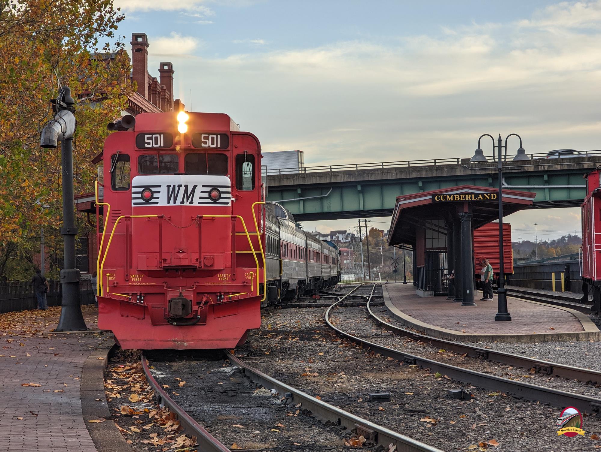 WMSR 501 is a class EMD GP30 and  is pictured in Cumberland, Maryland, USA.  This was taken along the Western Maryland Scenic on the Western Maryland Scenic Railroad. Photo Copyright: Brandon Fiume uploaded to Railroad Gallery on 11/29/2022. This photograph of WMSR 501 was taken on Saturday, November 05, 2022. All Rights Reserved. 