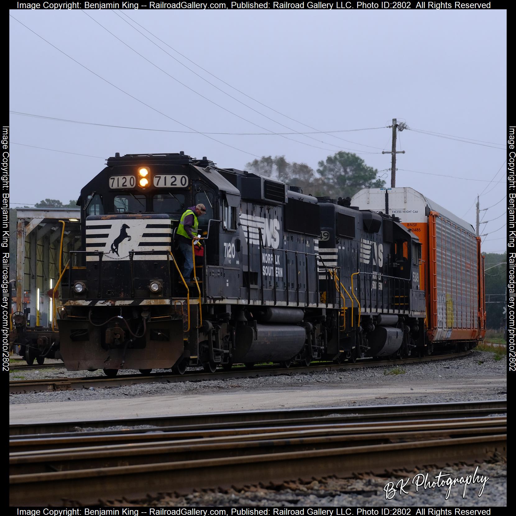 NS 7120 is a class EMD GP60 and  is pictured in Jacksonville, Florida, USA.  This was taken along the NS GS&F Subdivision on the Norfolk Southern. Photo Copyright: Benjamin King uploaded to Railroad Gallery on 12/28/2023. This photograph of NS 7120 was taken on Wednesday, December 21, 2022. All Rights Reserved. 