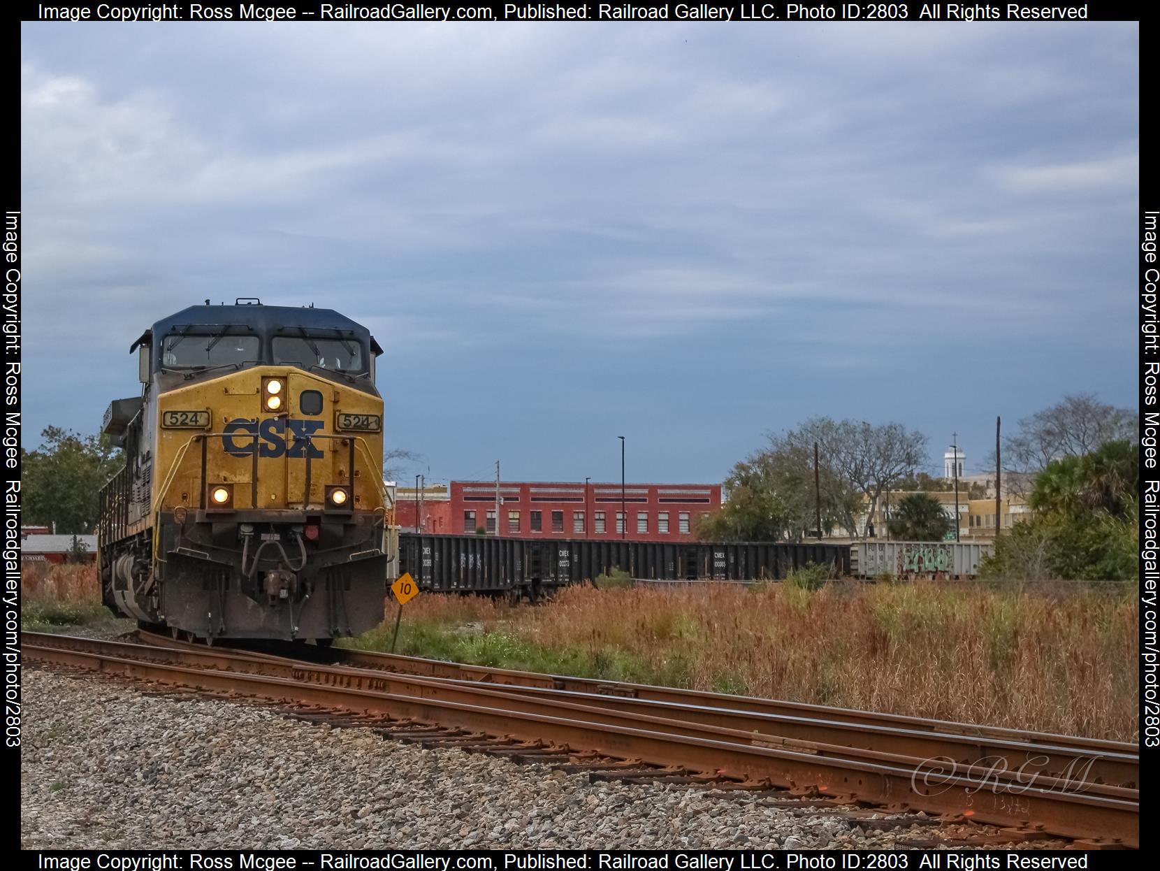 CSX 524 is a class GE AC4400CW and  is pictured in Plant City, Florida, USA.  This was taken along the Lakeland Subdivision  on the CSX Transportation. Photo Copyright: Ross Mcgee uploaded to Railroad Gallery on 12/28/2023. This photograph of CSX 524 was taken on Wednesday, December 27, 2023. All Rights Reserved. 