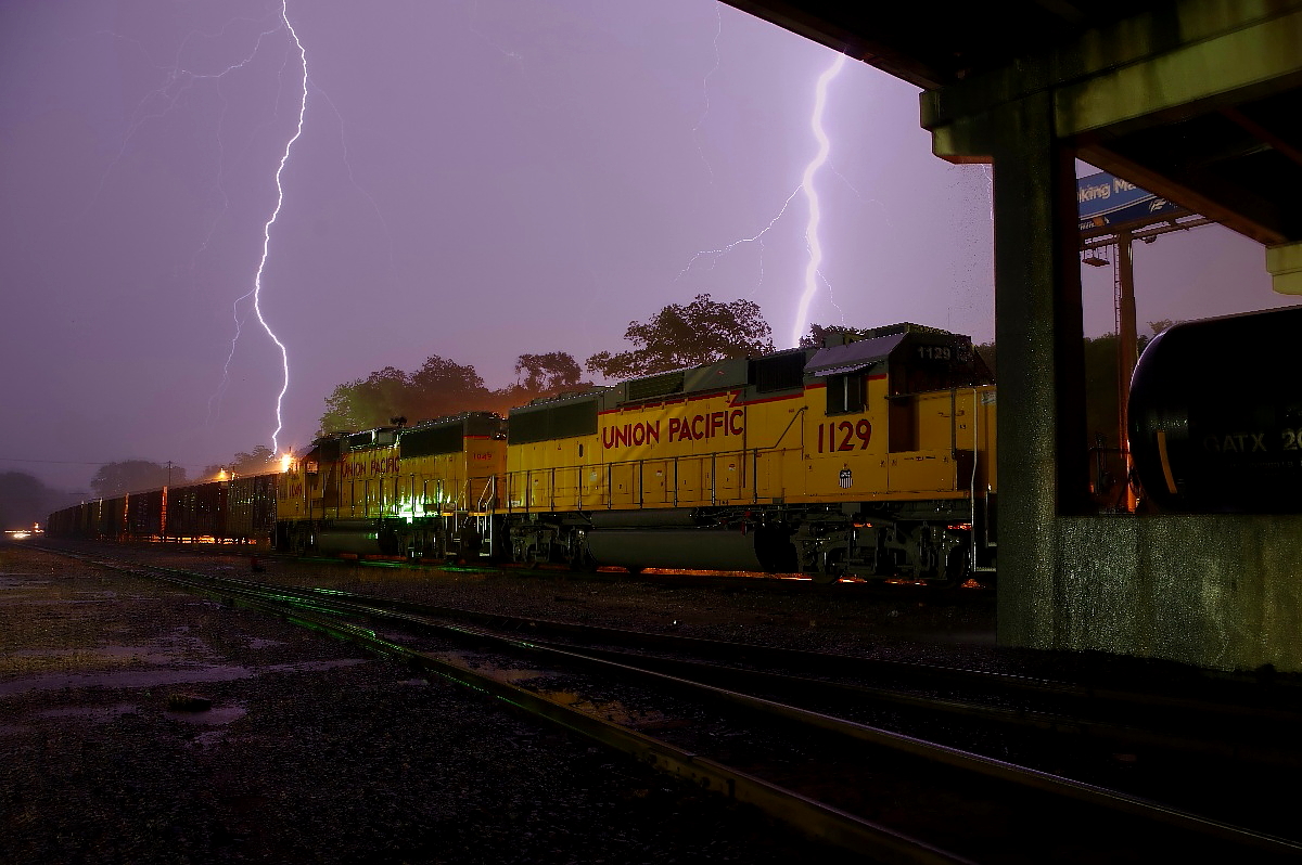 UP 1129 is a class EMD GP60 and  is pictured in Malvern, Arkansas, USA.  This was taken along the Little Rock/UP on the Union Pacific Railroad. Photo Copyright: Rick Doughty uploaded to Railroad Gallery on 12/28/2023. This photograph of UP 1129 was taken on Friday, May 15, 2020. All Rights Reserved. 